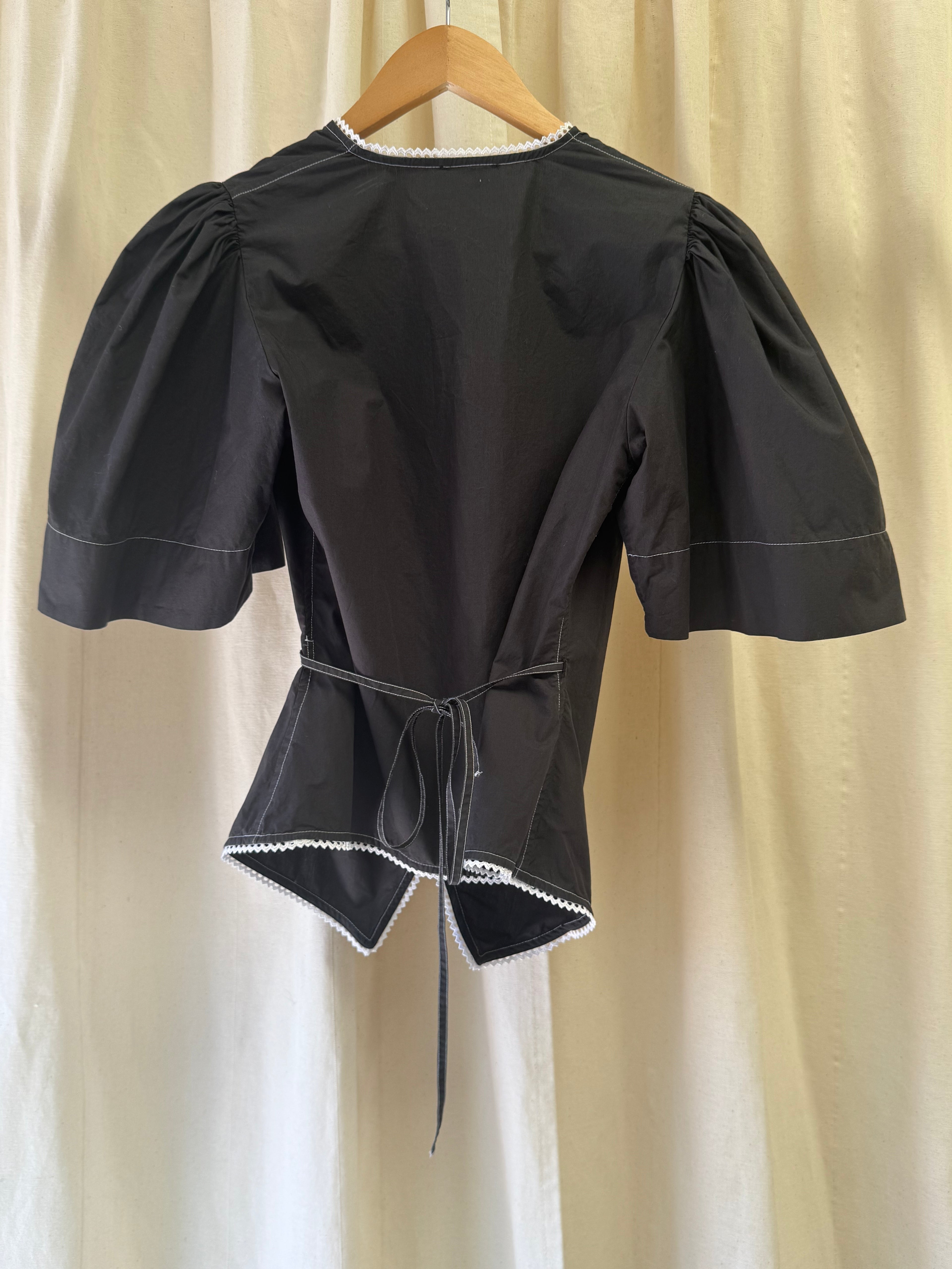 GANNI Poplin Wrap Top in Black