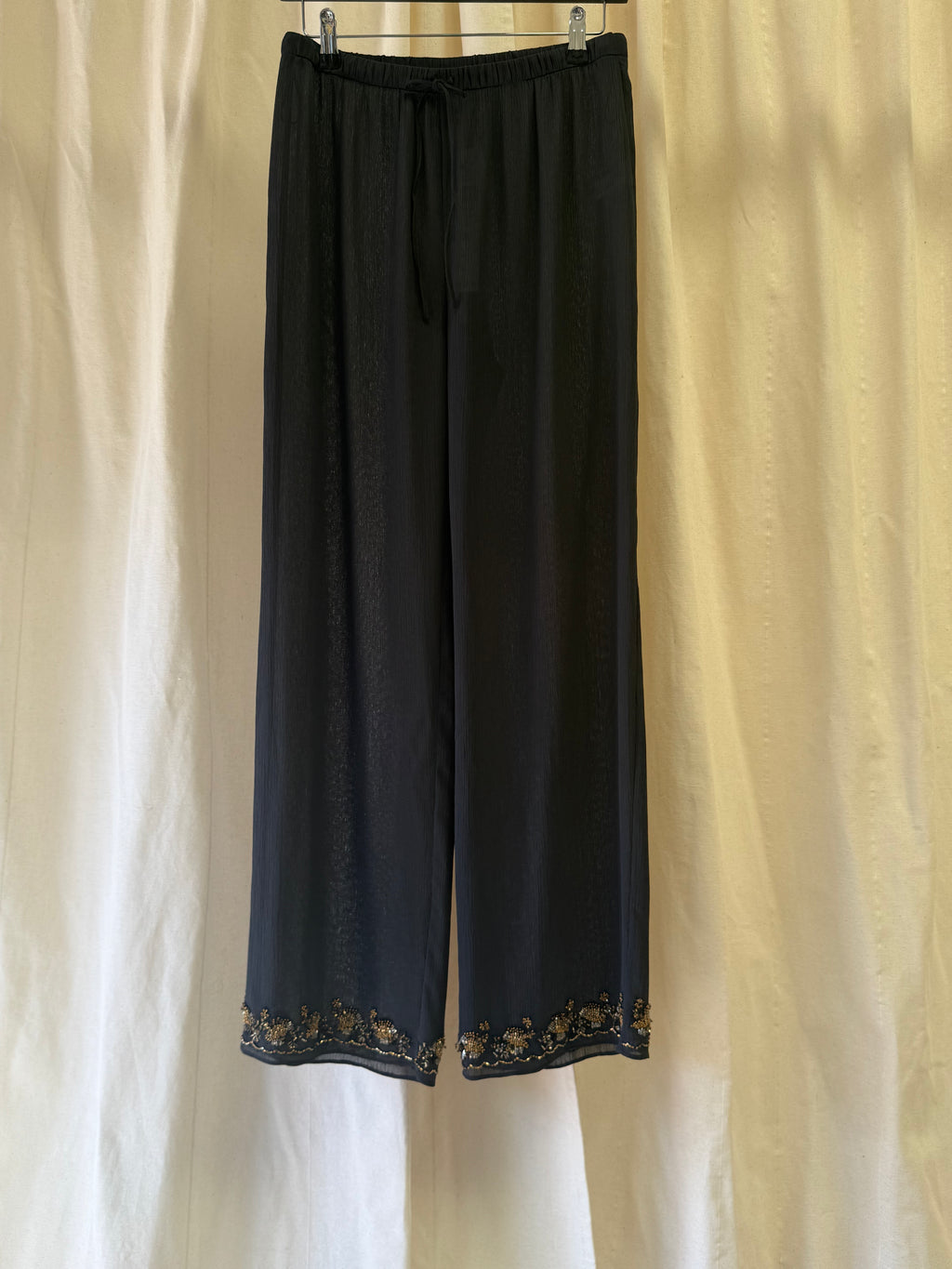 Zara Black Wide Leg Trousers with Beaded Hem