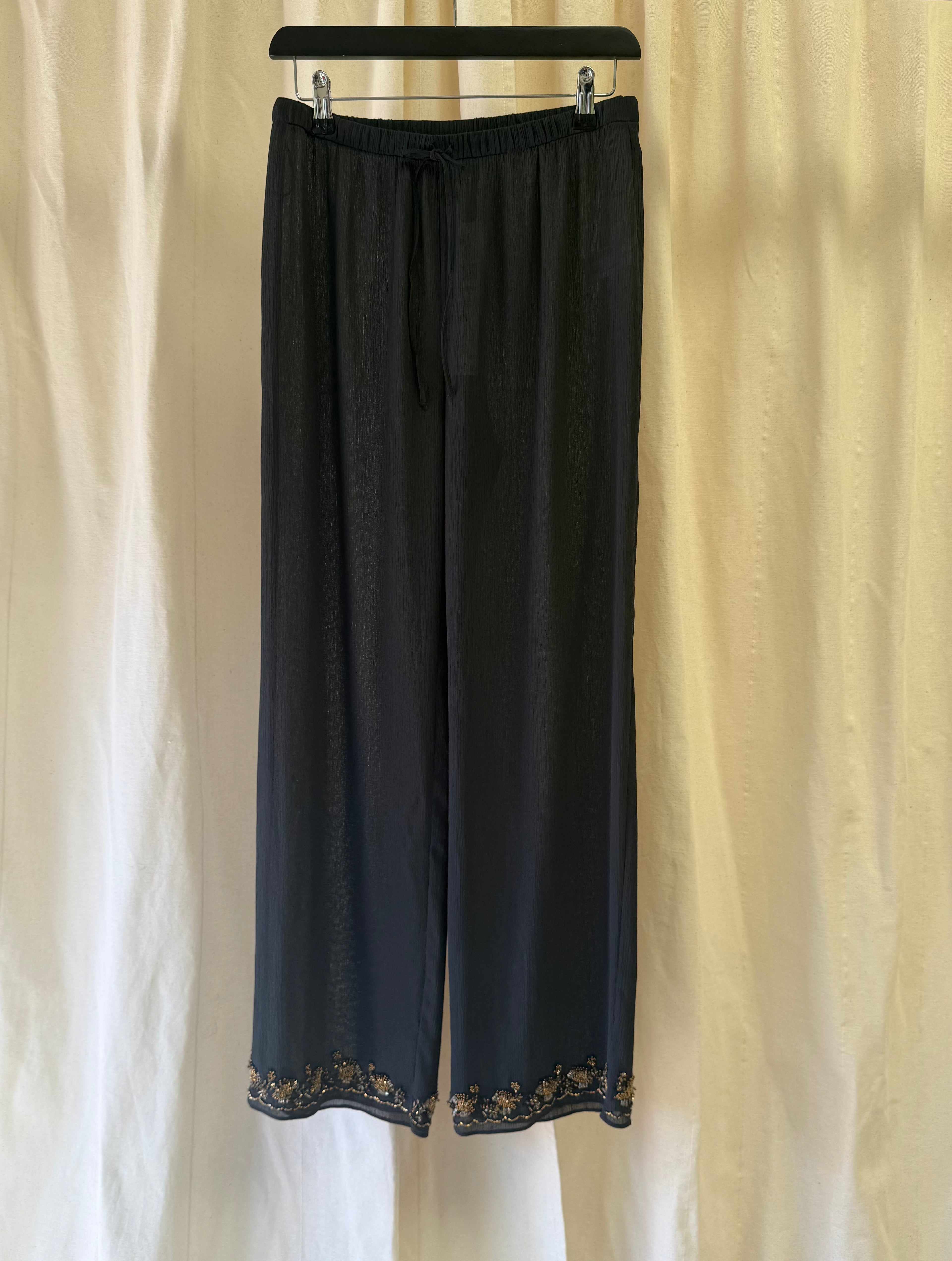 Zara Black Wide Leg Trousers with Beaded Hem