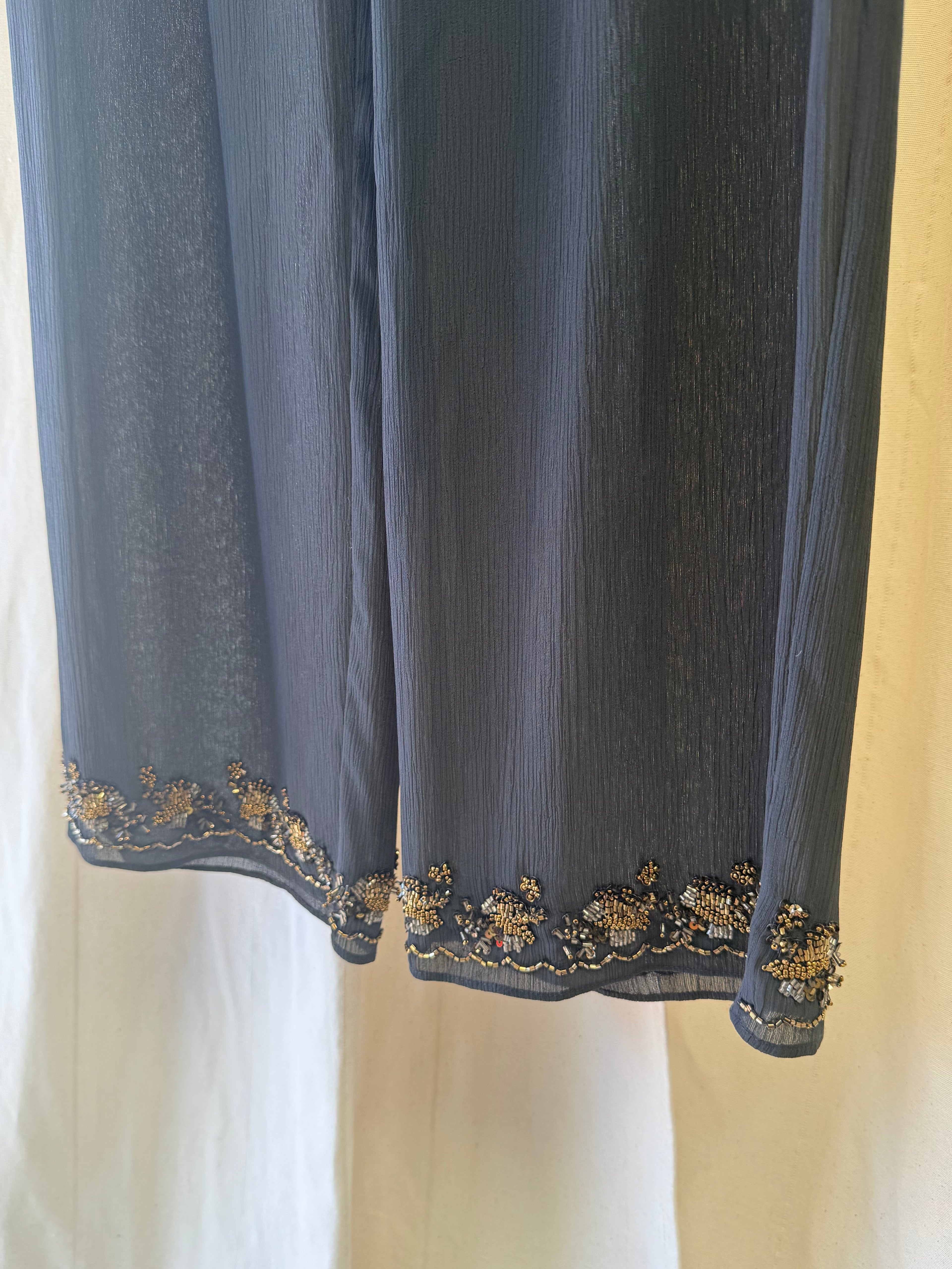 Zara Black Wide Leg Trousers with Beaded Hem