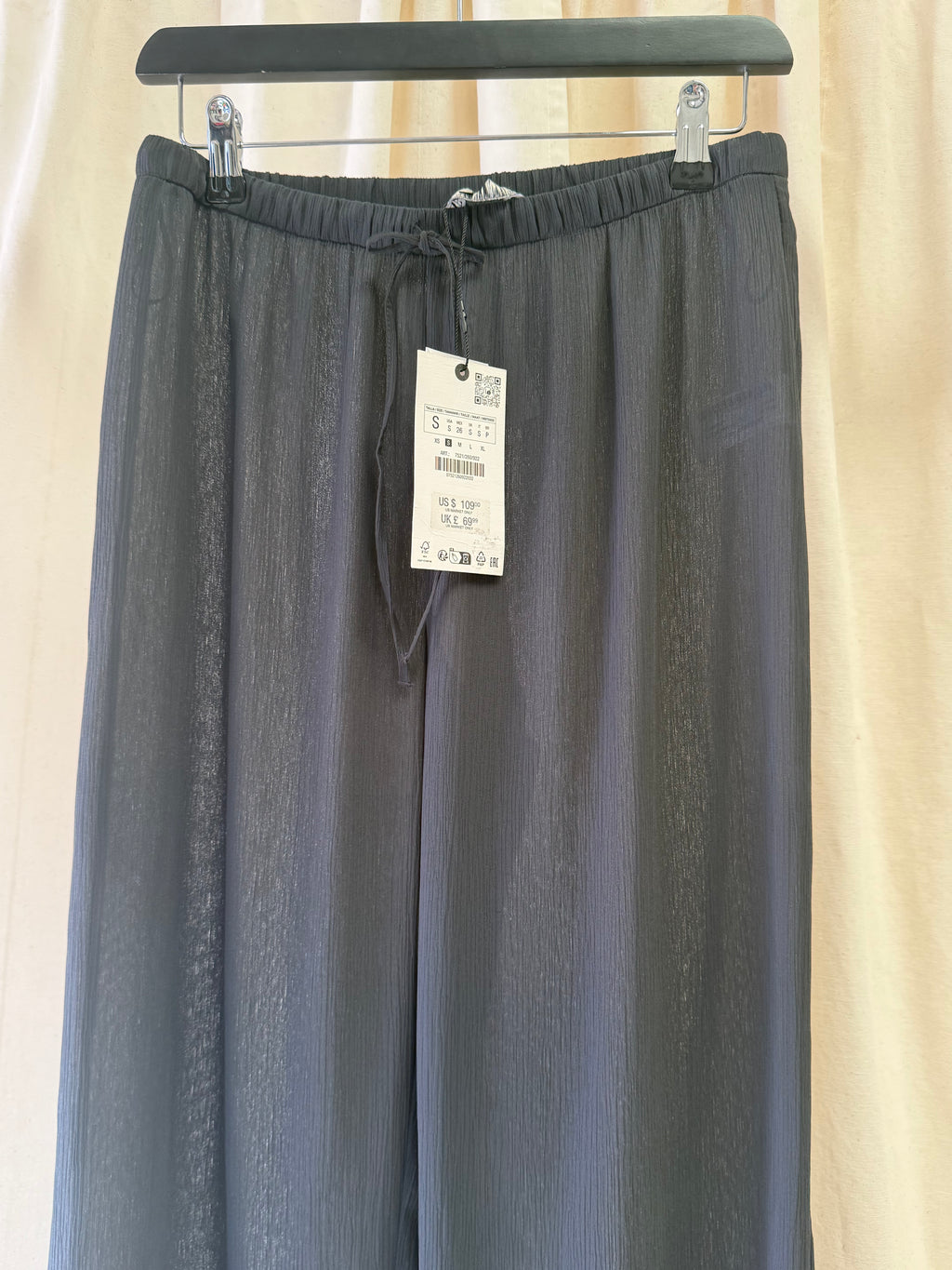 Zara Black Wide Leg Trousers with Beaded Hem