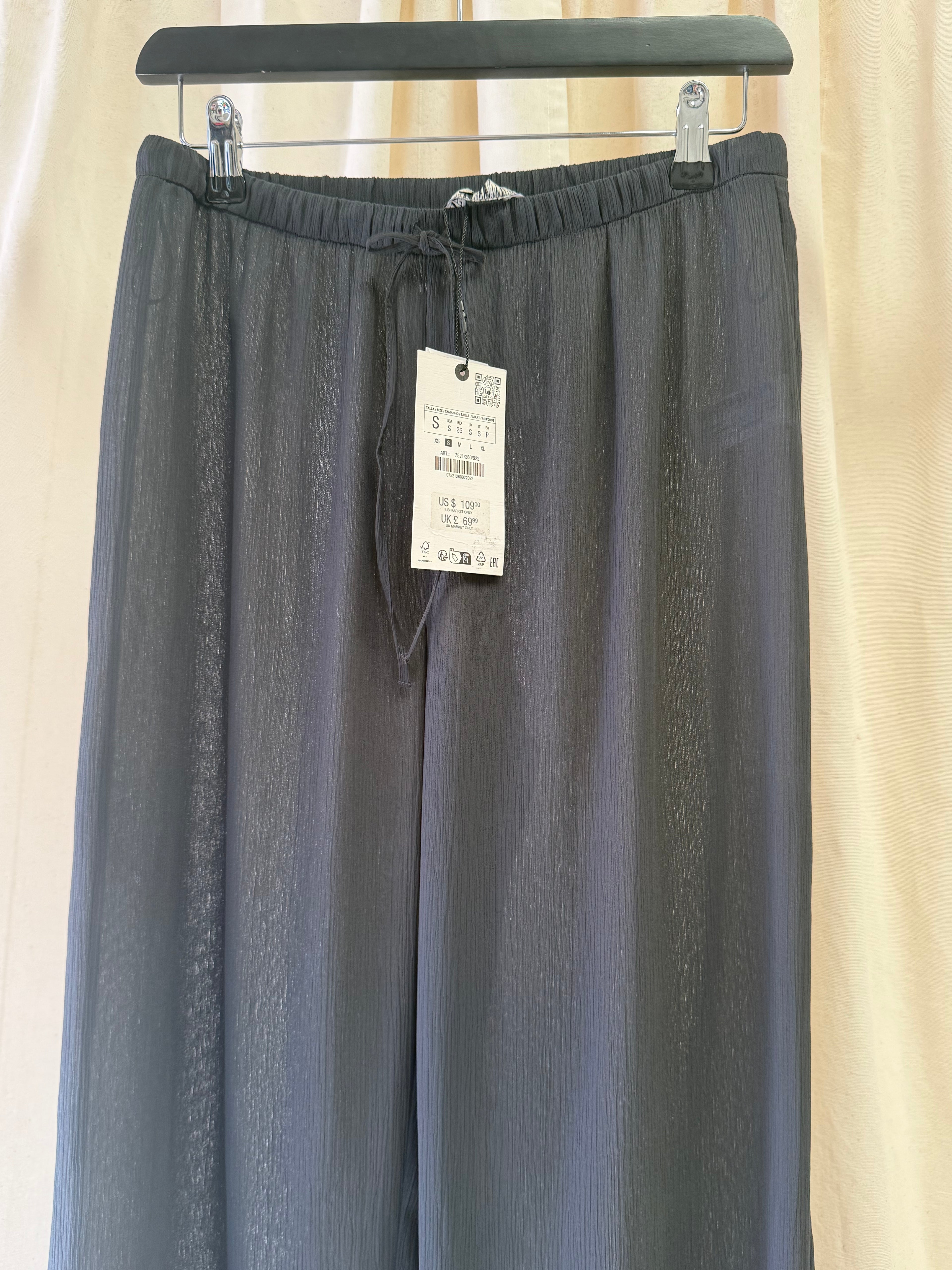 Zara Black Wide Leg Trousers with Beaded Hem