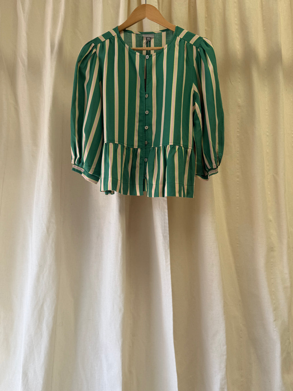 Oliver Bonas Green & Cream Striped Peplum Top
