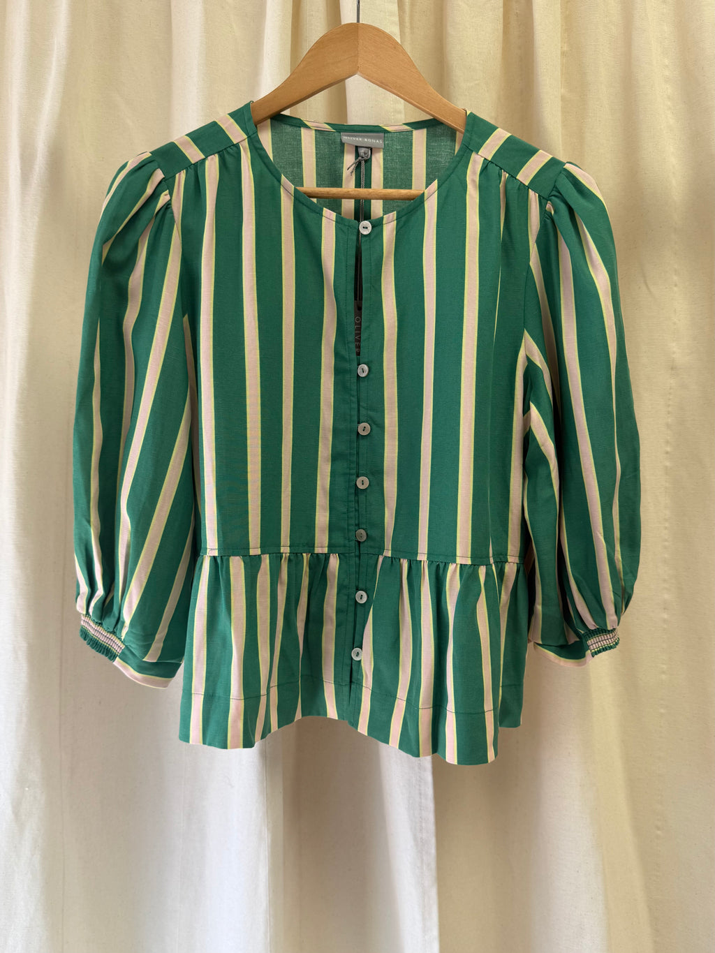 Oliver Bonas Green & Cream Striped Peplum Top