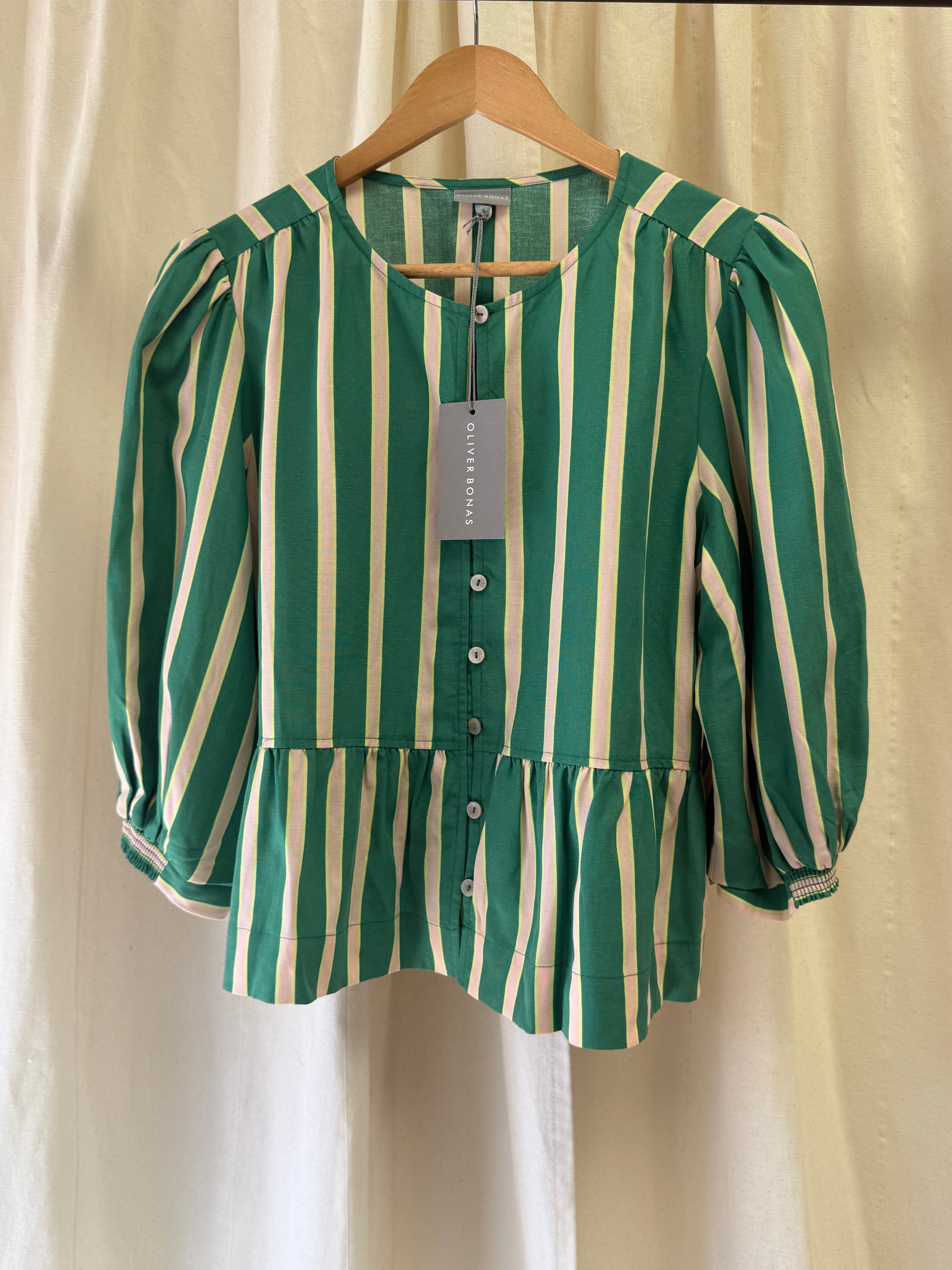 Oliver Bonas Green & Cream Striped Peplum Top
