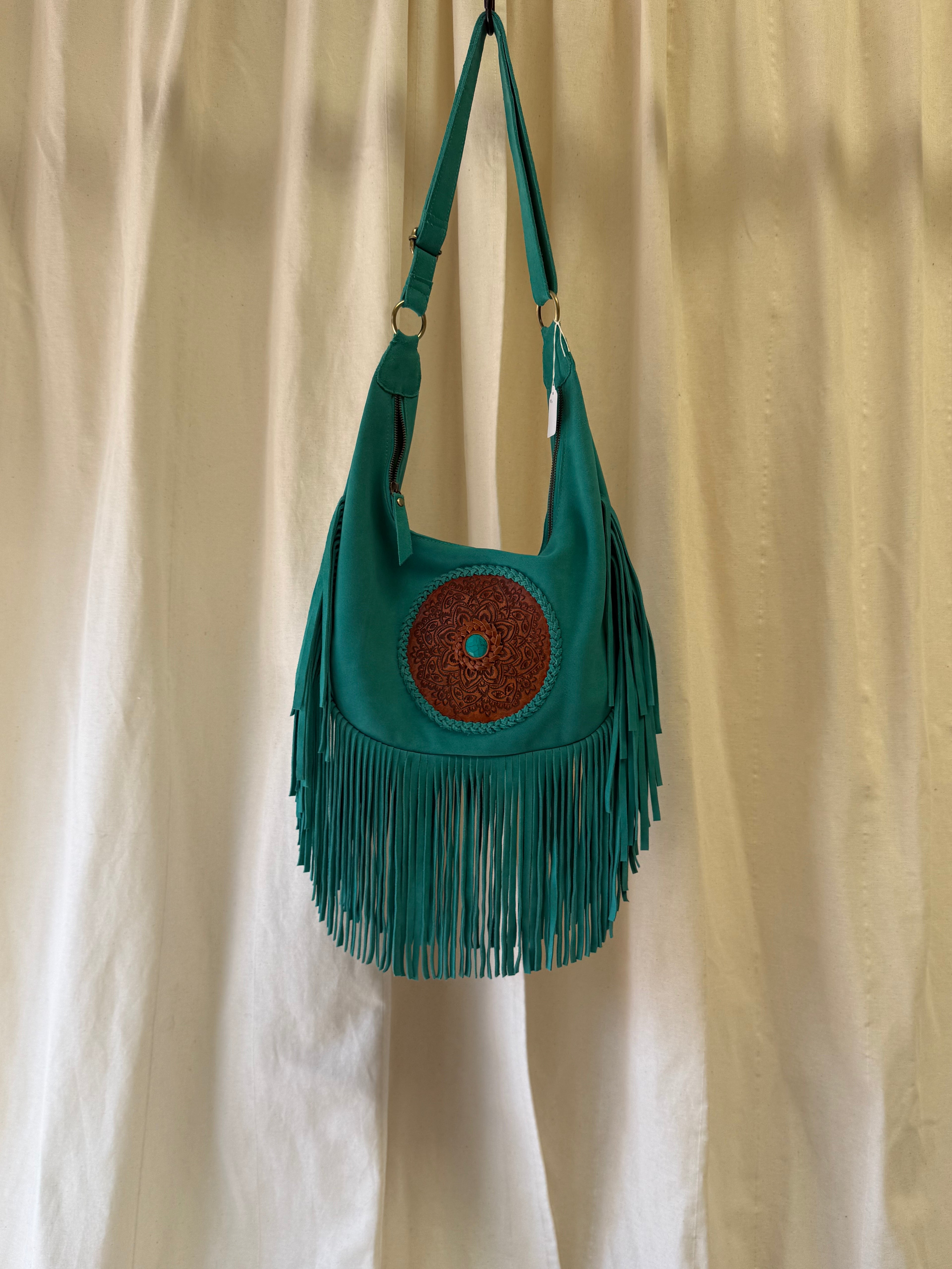 Turquoise Suede Bohemian Shoulder Bag