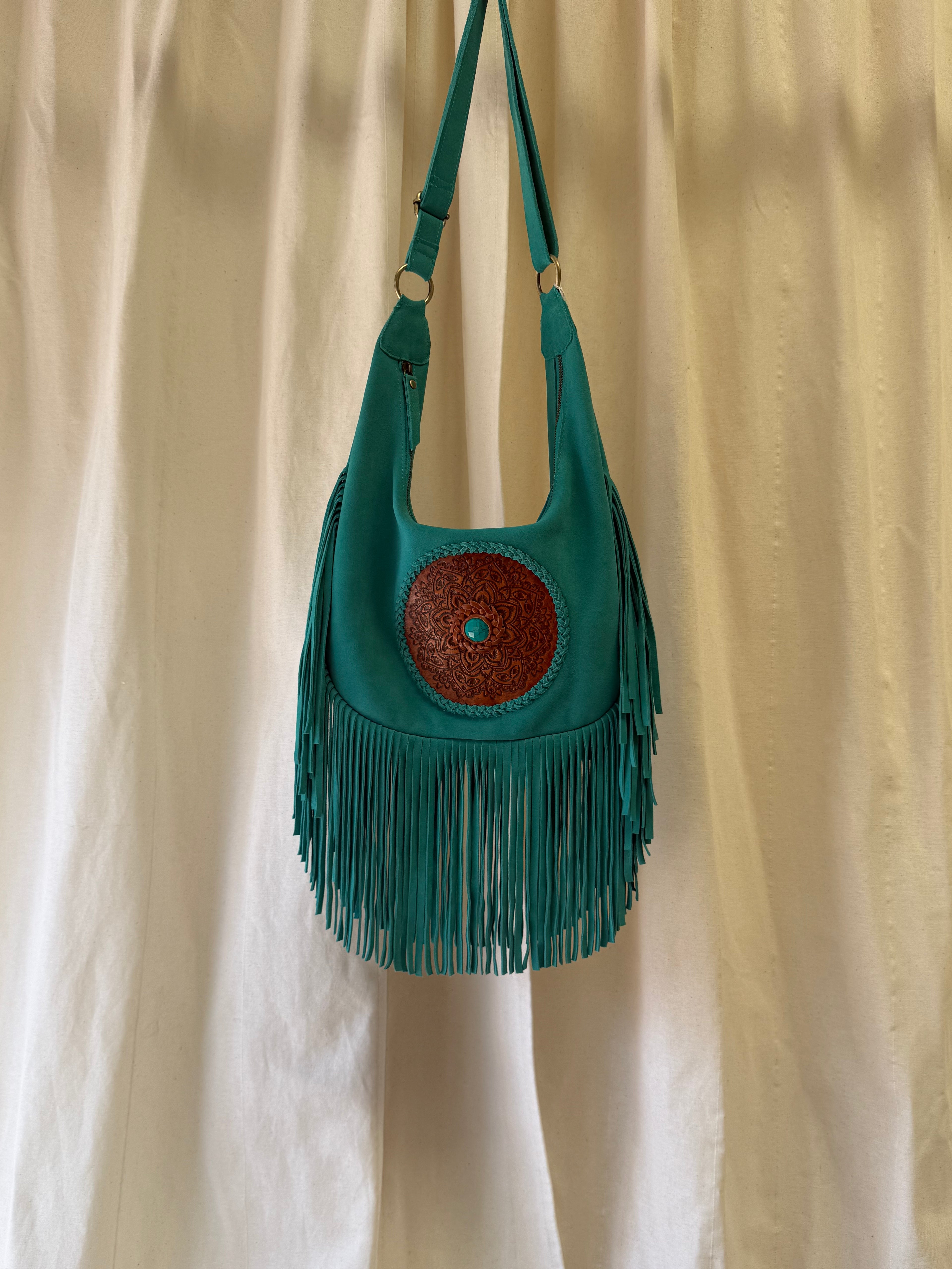 Turquoise Suede Bohemian Shoulder Bag