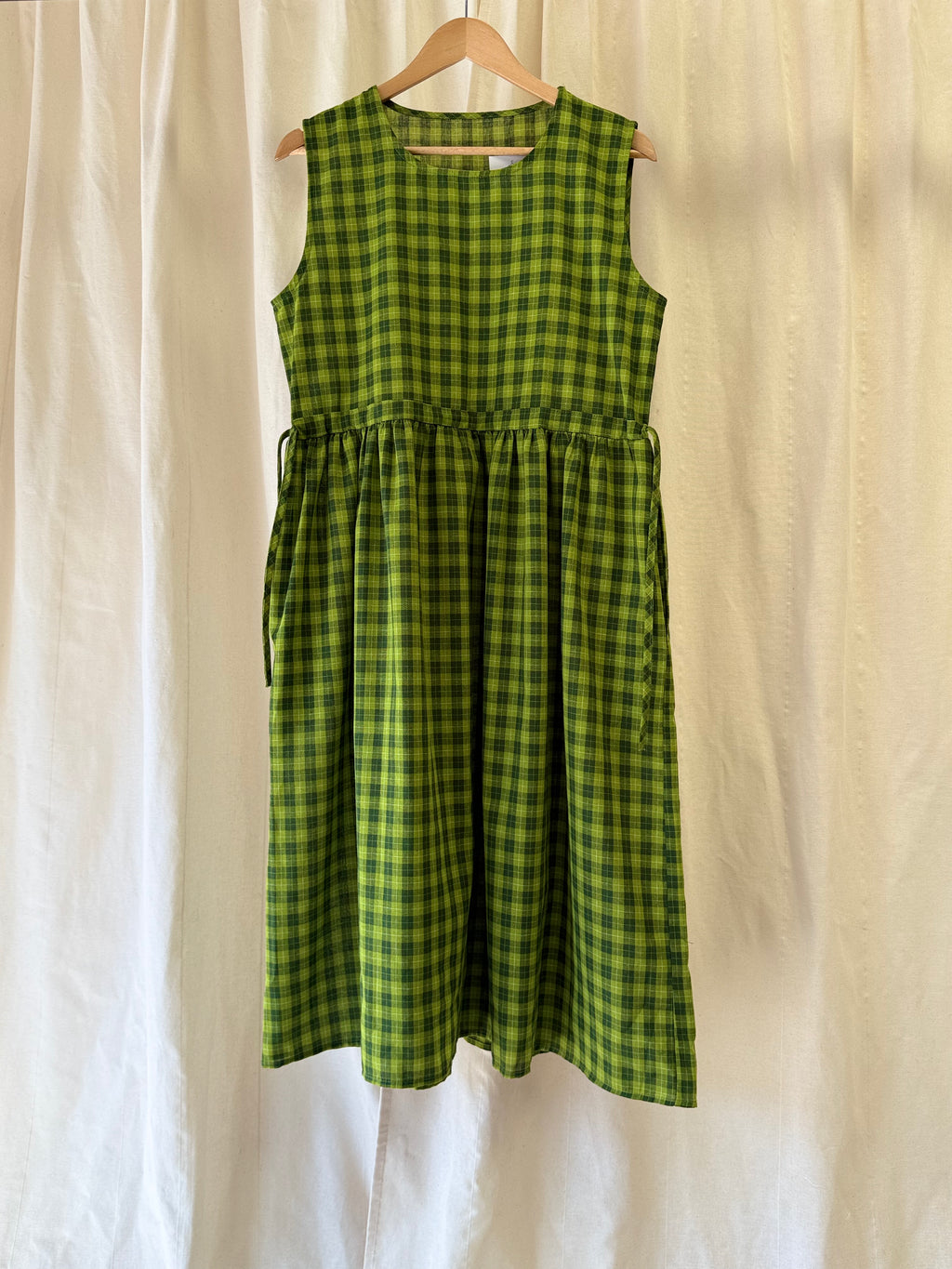 Green Gingham Smock Midi Dress