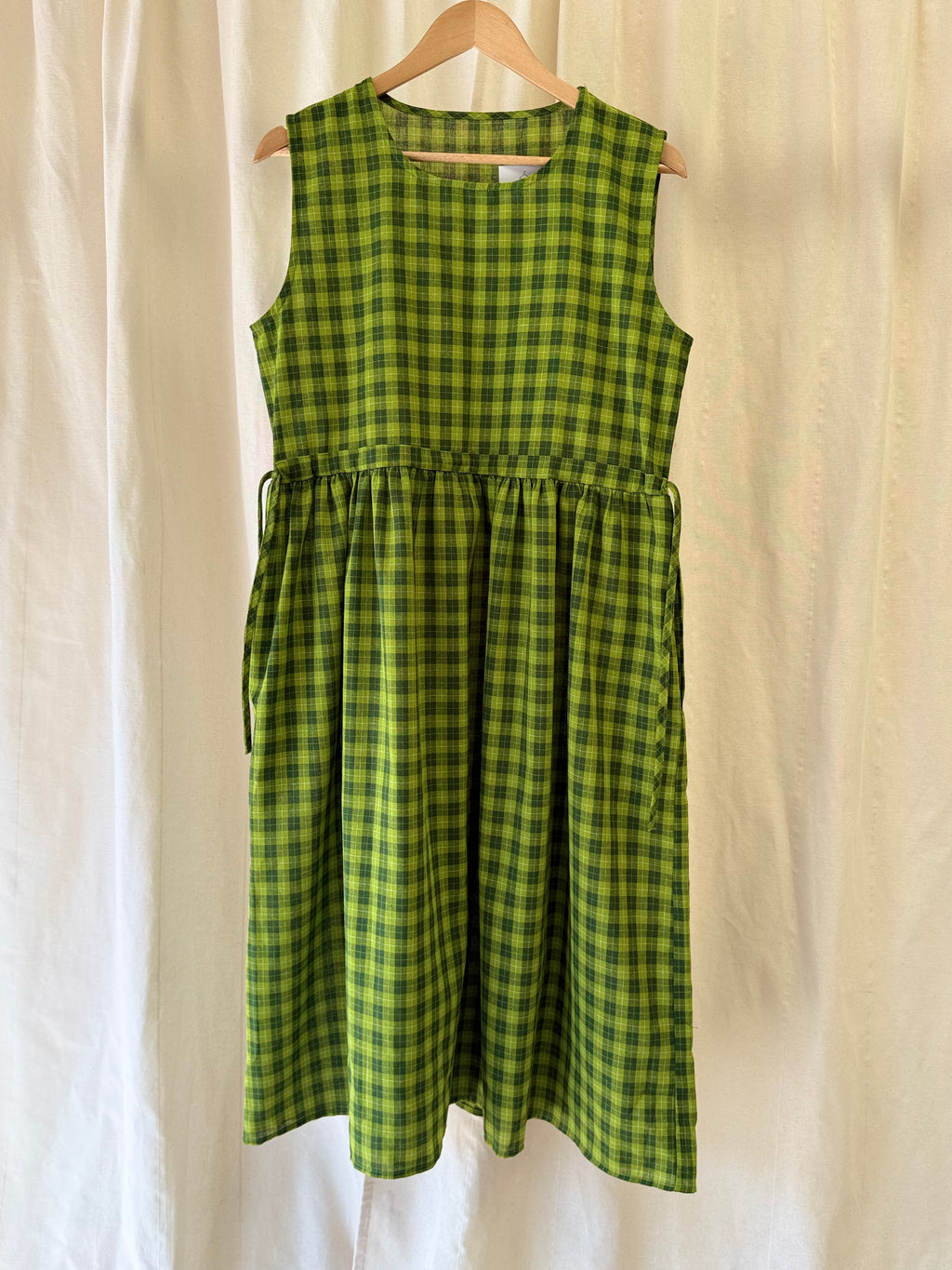 Green Gingham Smock Midi Dress