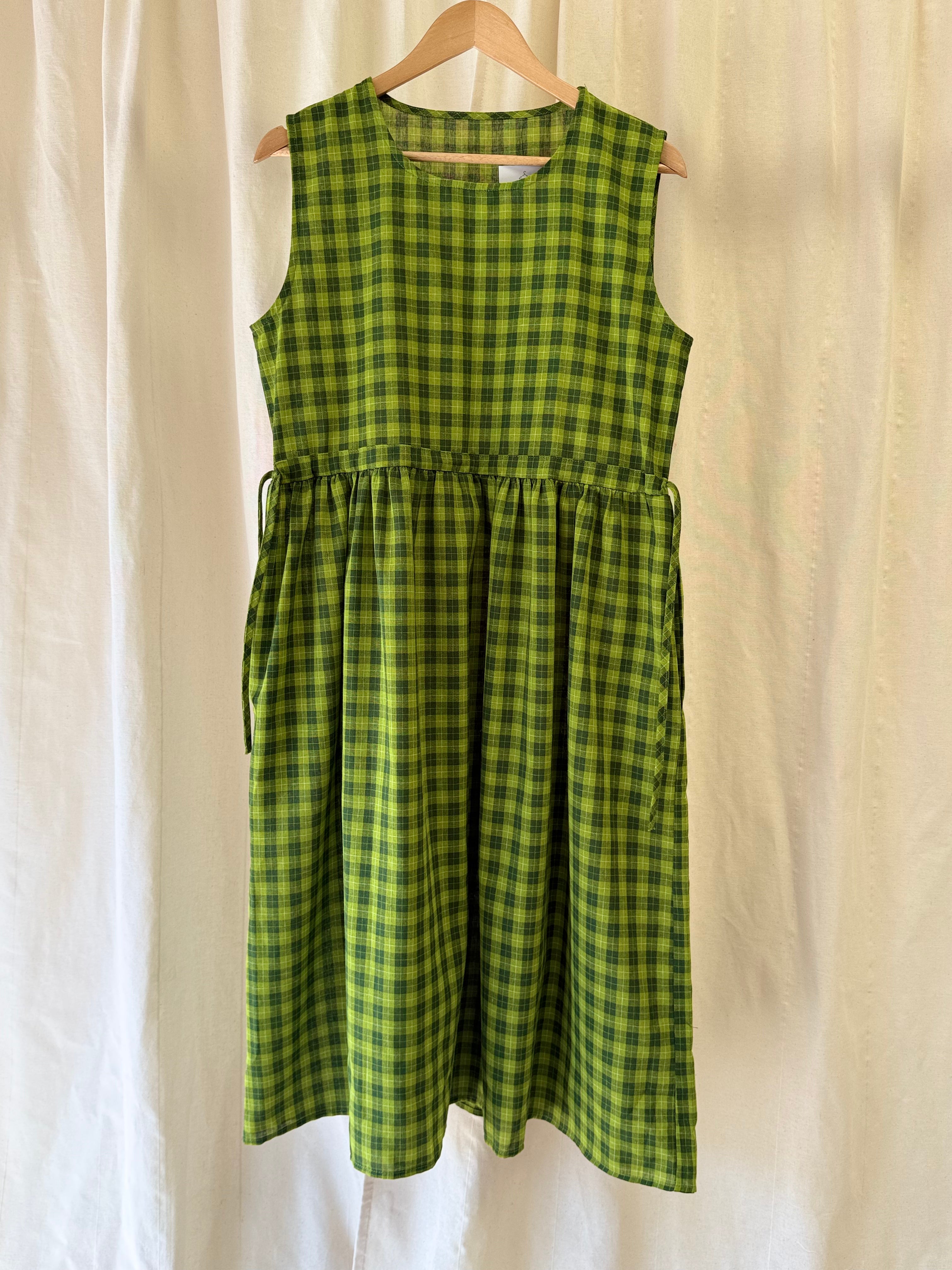 Green Gingham Smock Midi Dress