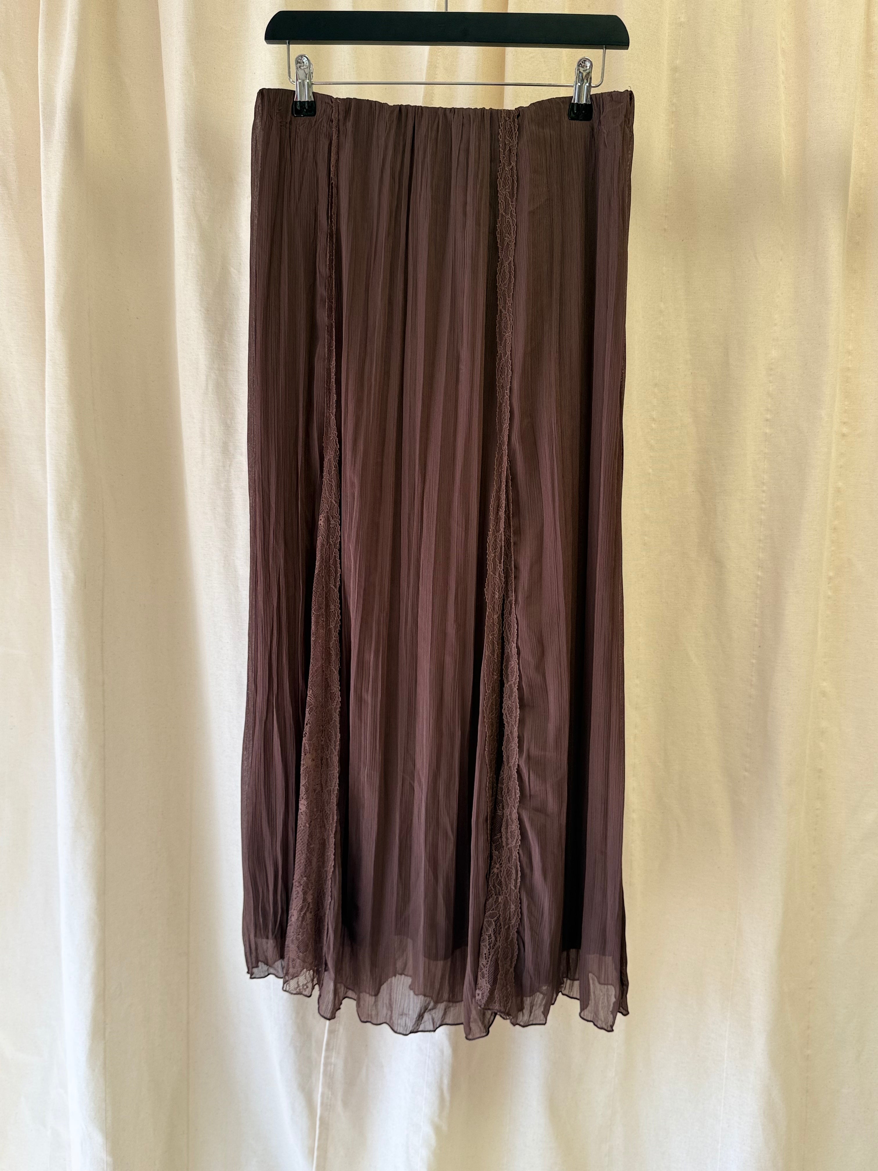 Zara Lace Godet Skirt in Brown