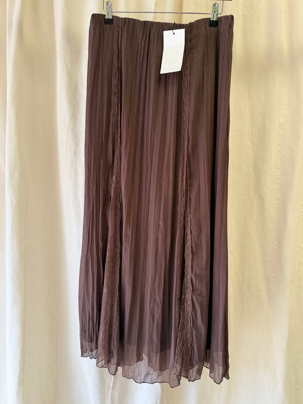Zara Lace Godet Skirt in Brown