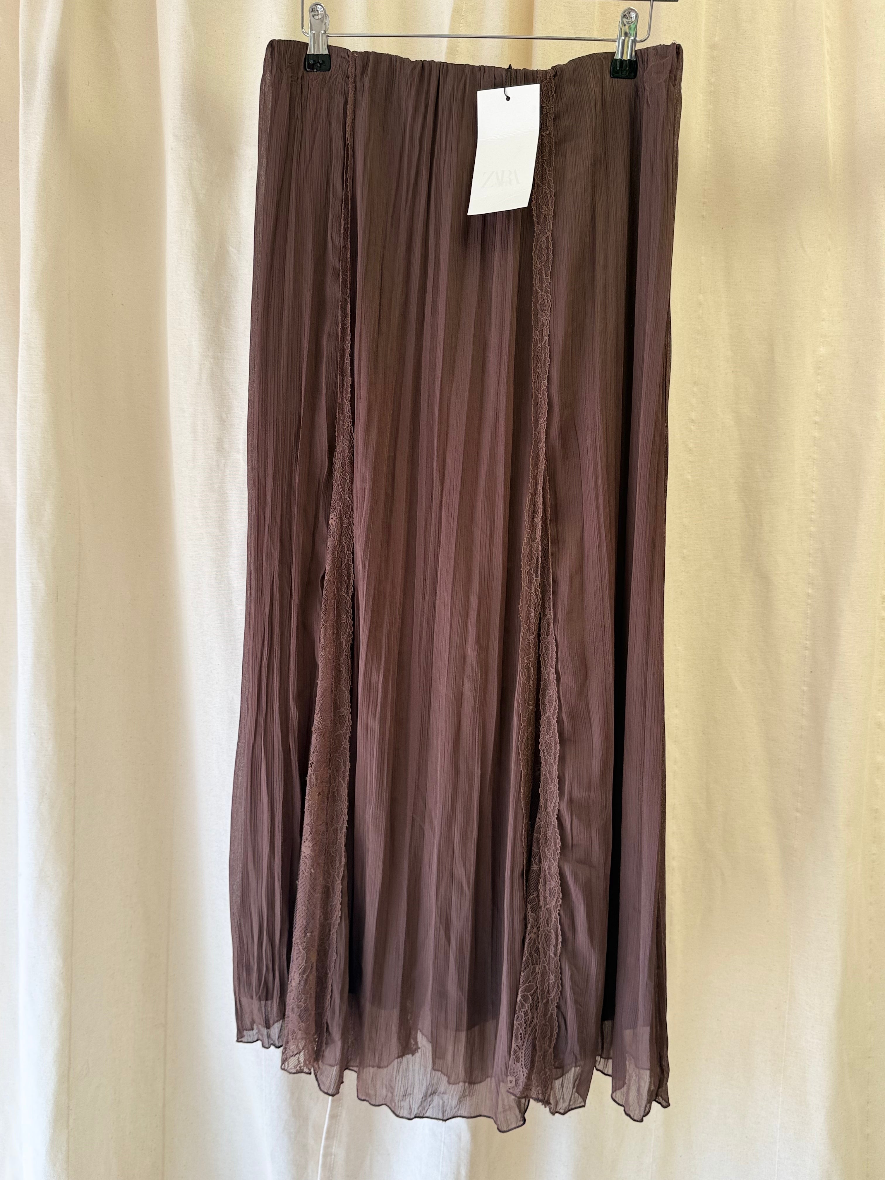 Zara Lace Godet Skirt in Brown