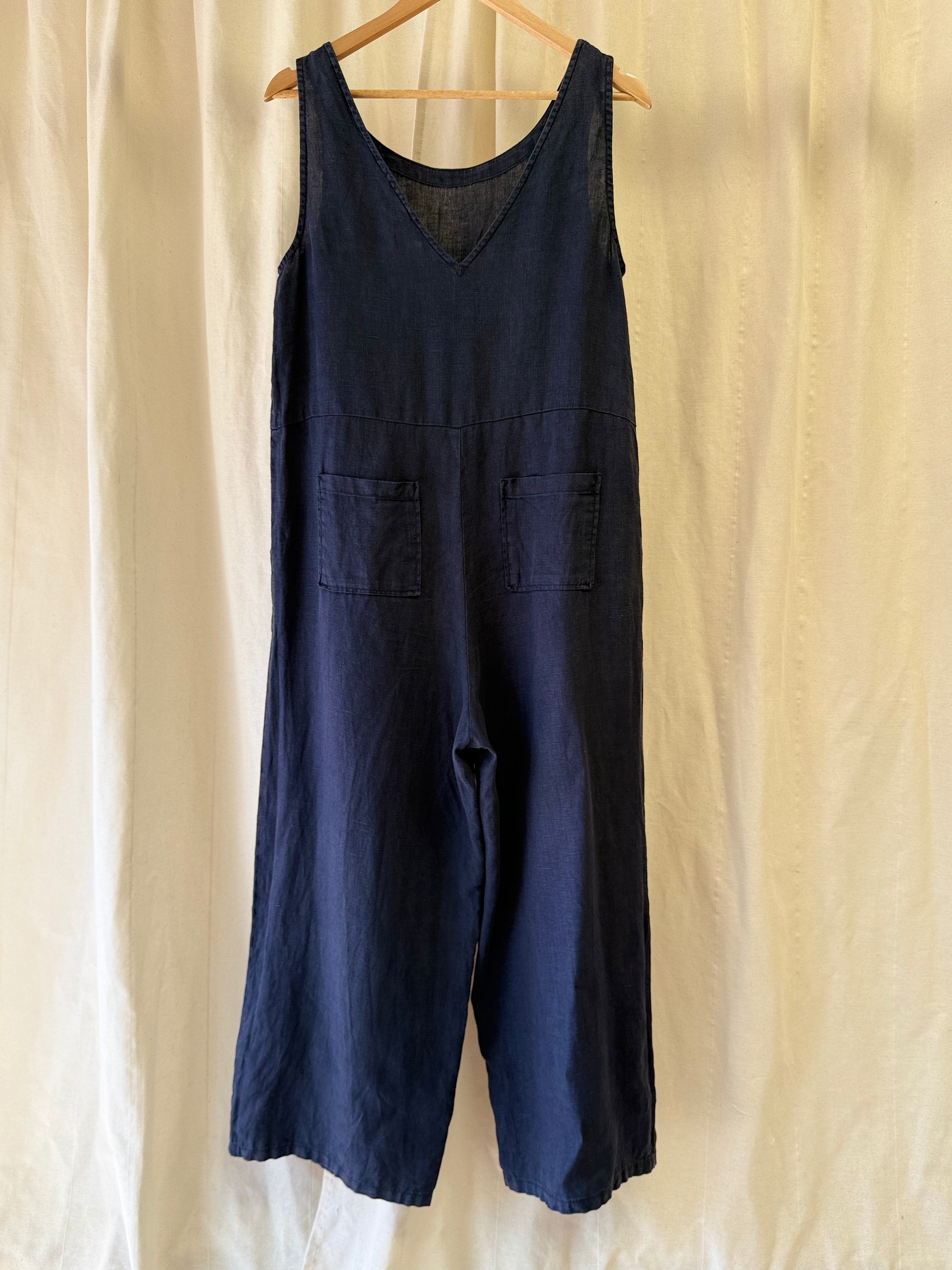 Seasalt Cornwall Salt Air Linen Jumpsuit in Navy