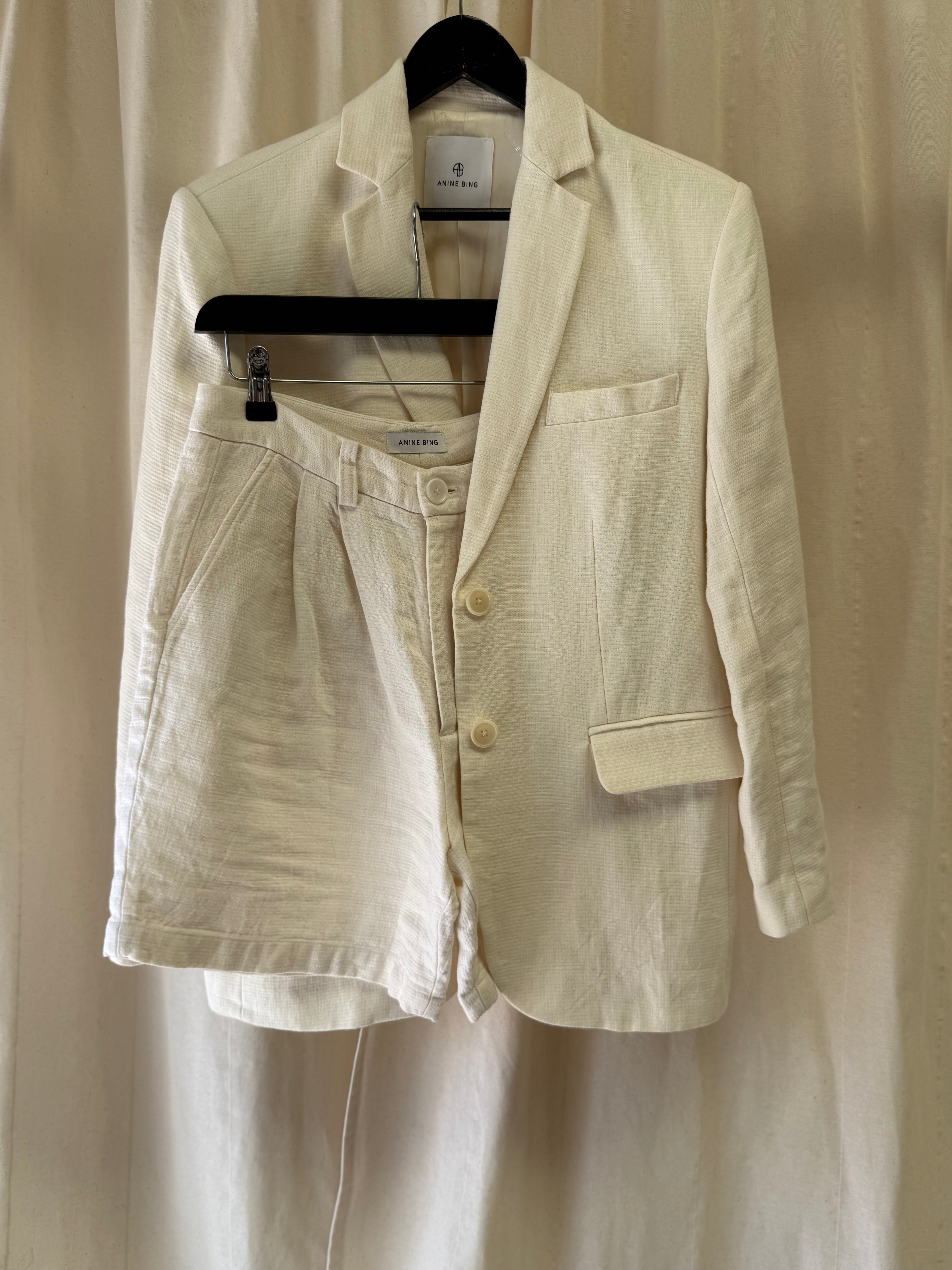Anine Bing Quinn Oversized Linen Blazer and Matching Shorts
