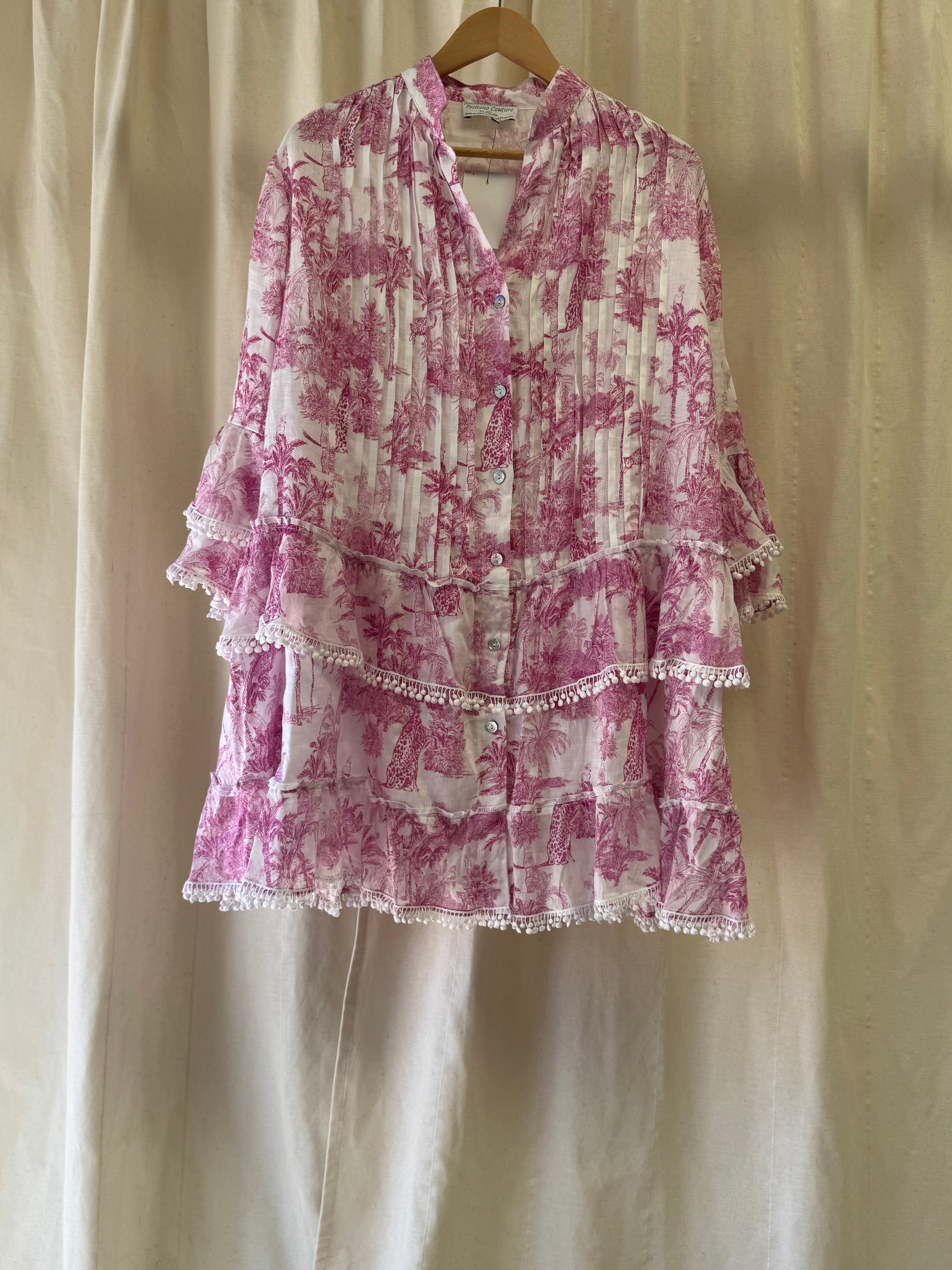 Positano Couture Pink and White Boho Style Dress