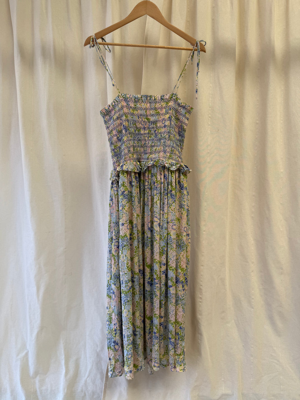 Warehouse Floral Tie Shoulder Smocked Midi Dress