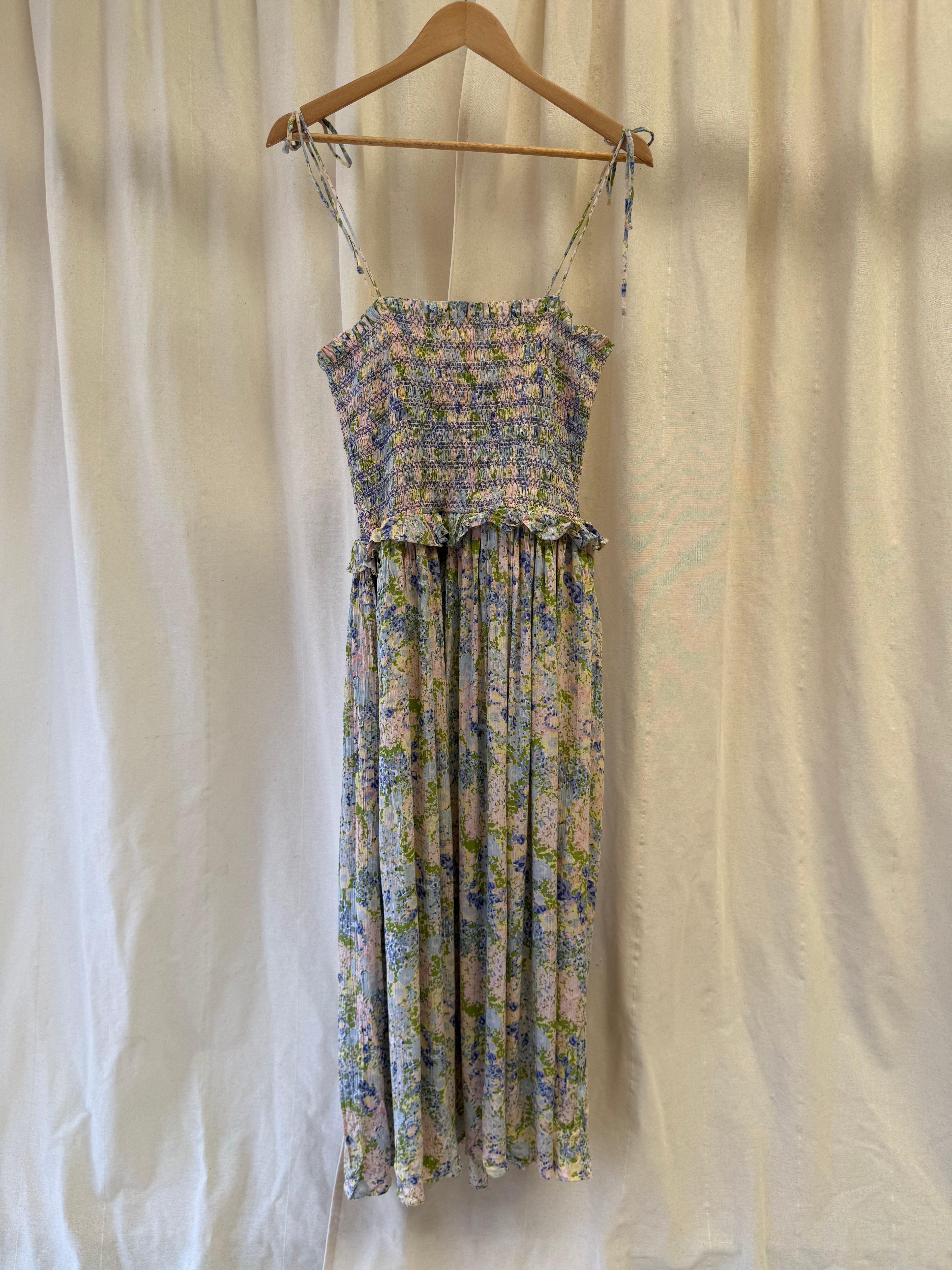 Warehouse Floral Tie Shoulder Smocked Midi Dress