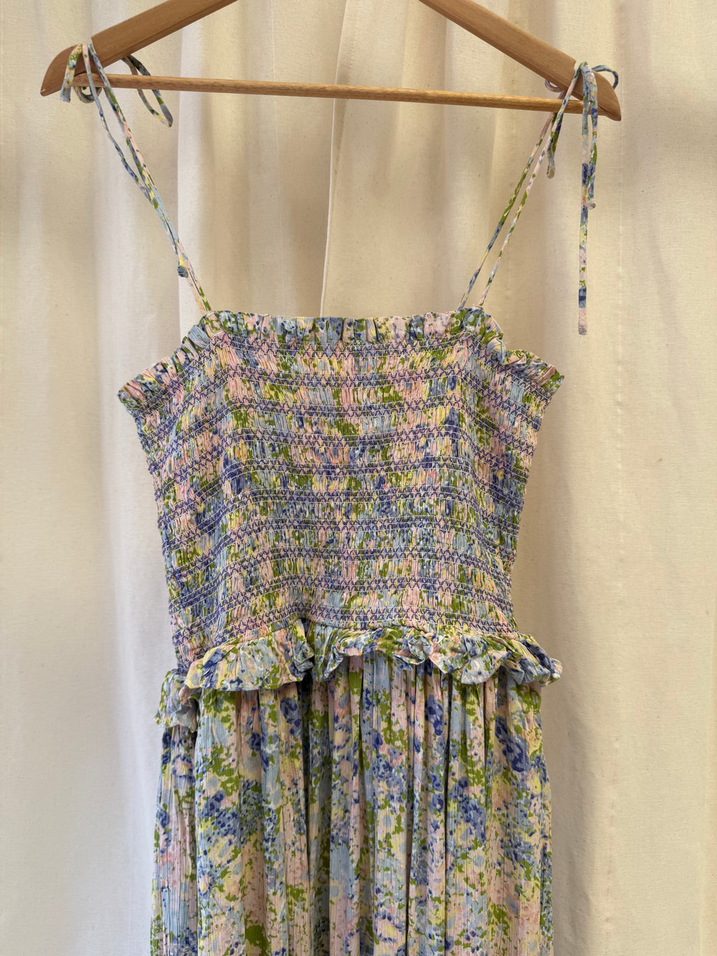 Warehouse Floral Tie Shoulder Smocked Midi Dress