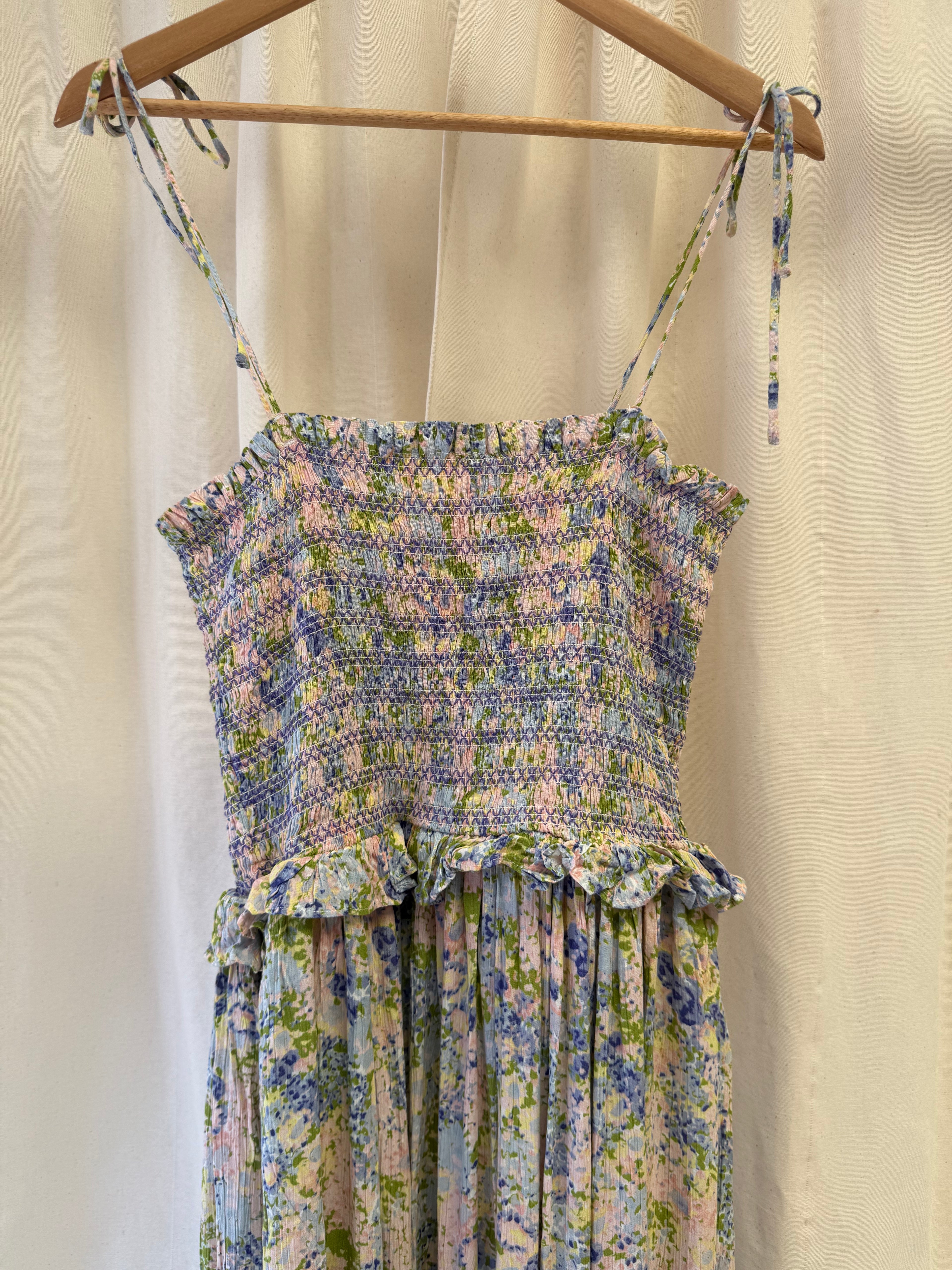Warehouse Floral Tie Shoulder Smocked Midi Dress