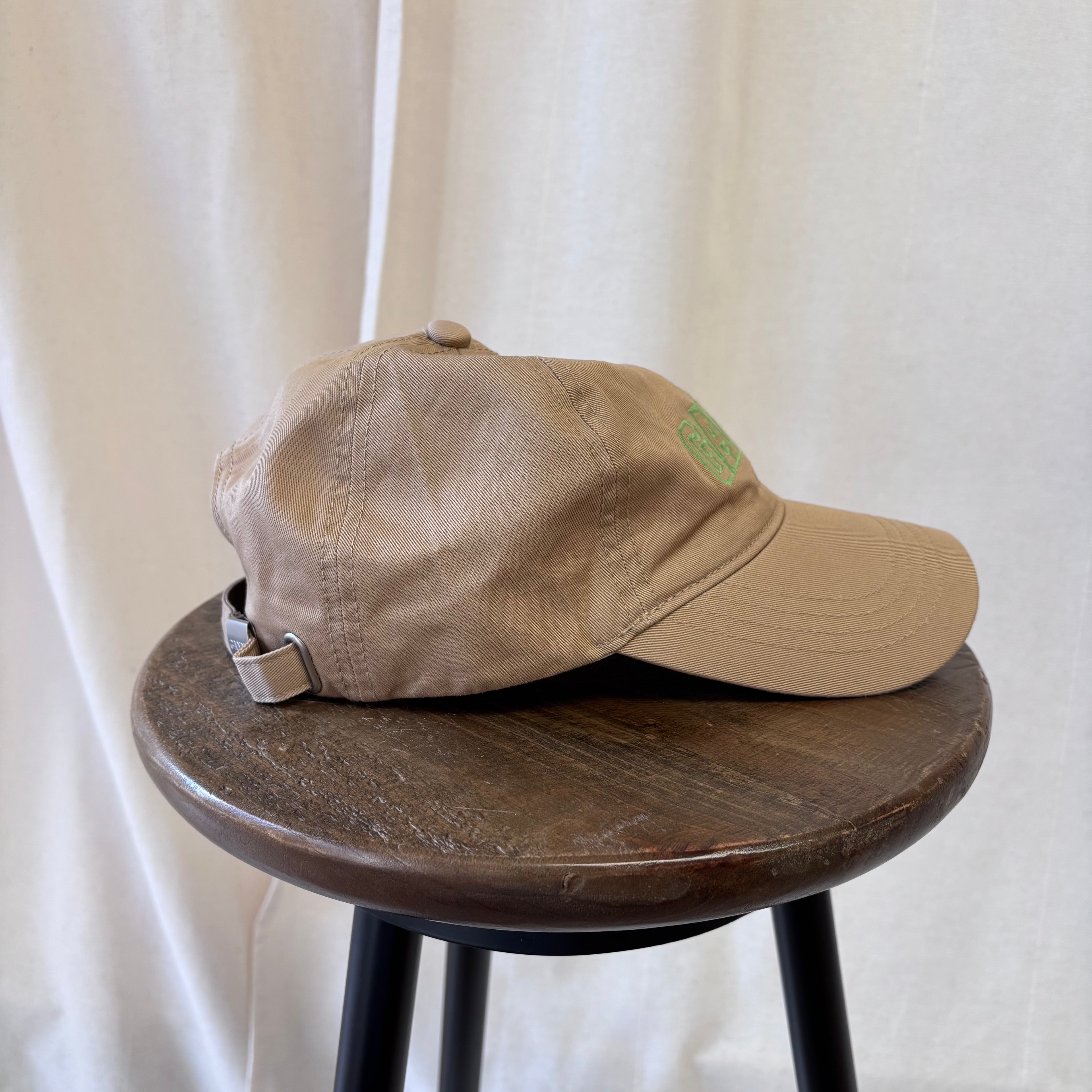 Ganni Canvas Cap in beige with neon green GANNI logo