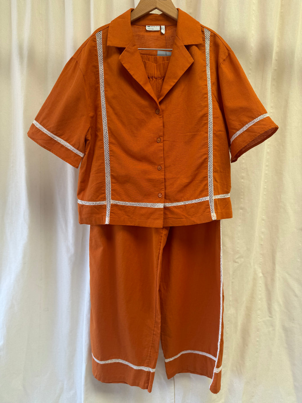 ASOS DESIGN Linen Blend Shirt & Trouser Co-ord in Orange