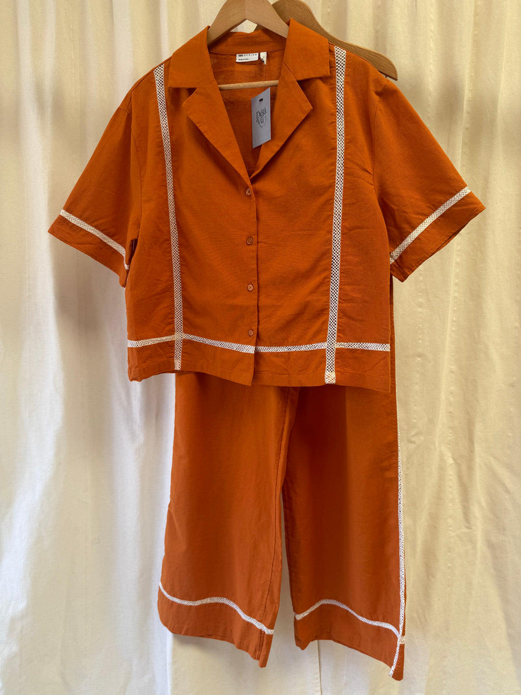 ASOS DESIGN Linen Blend Shirt & Trouser Co-ord in Orange