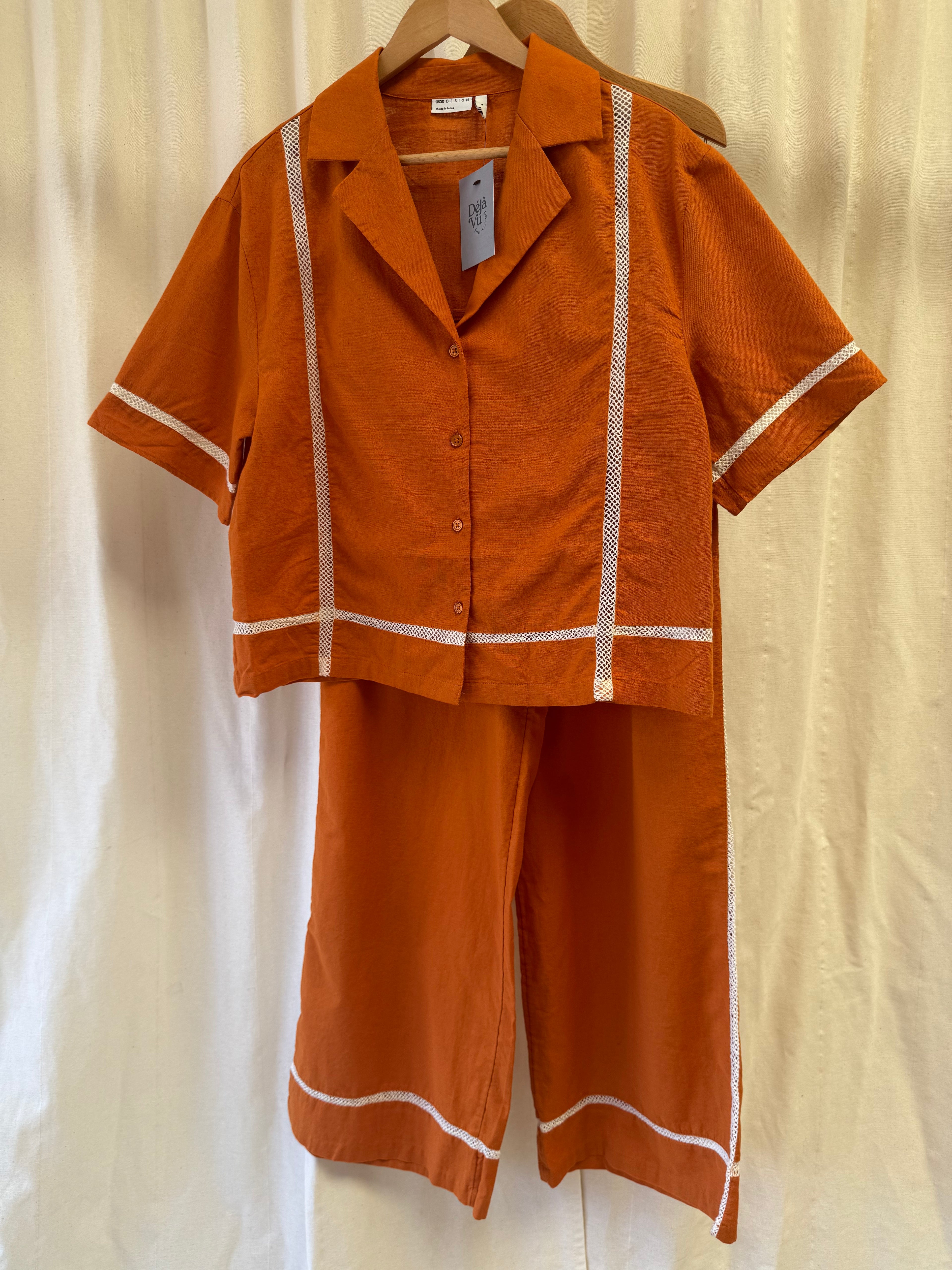 ASOS DESIGN Linen Blend Shirt & Trouser Co-ord in Orange
