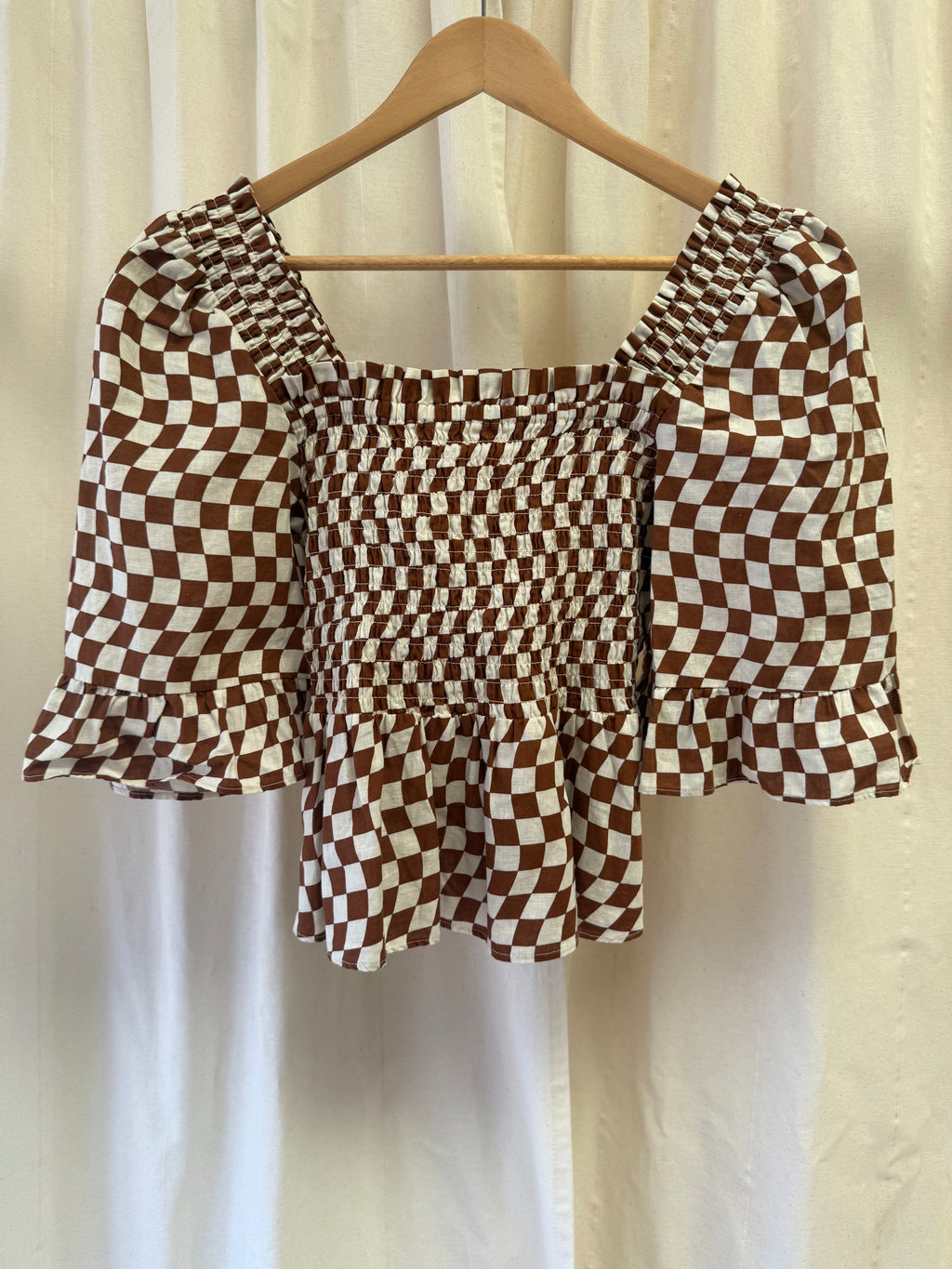 Kitri Peplum Top in Way Checkerboard Print