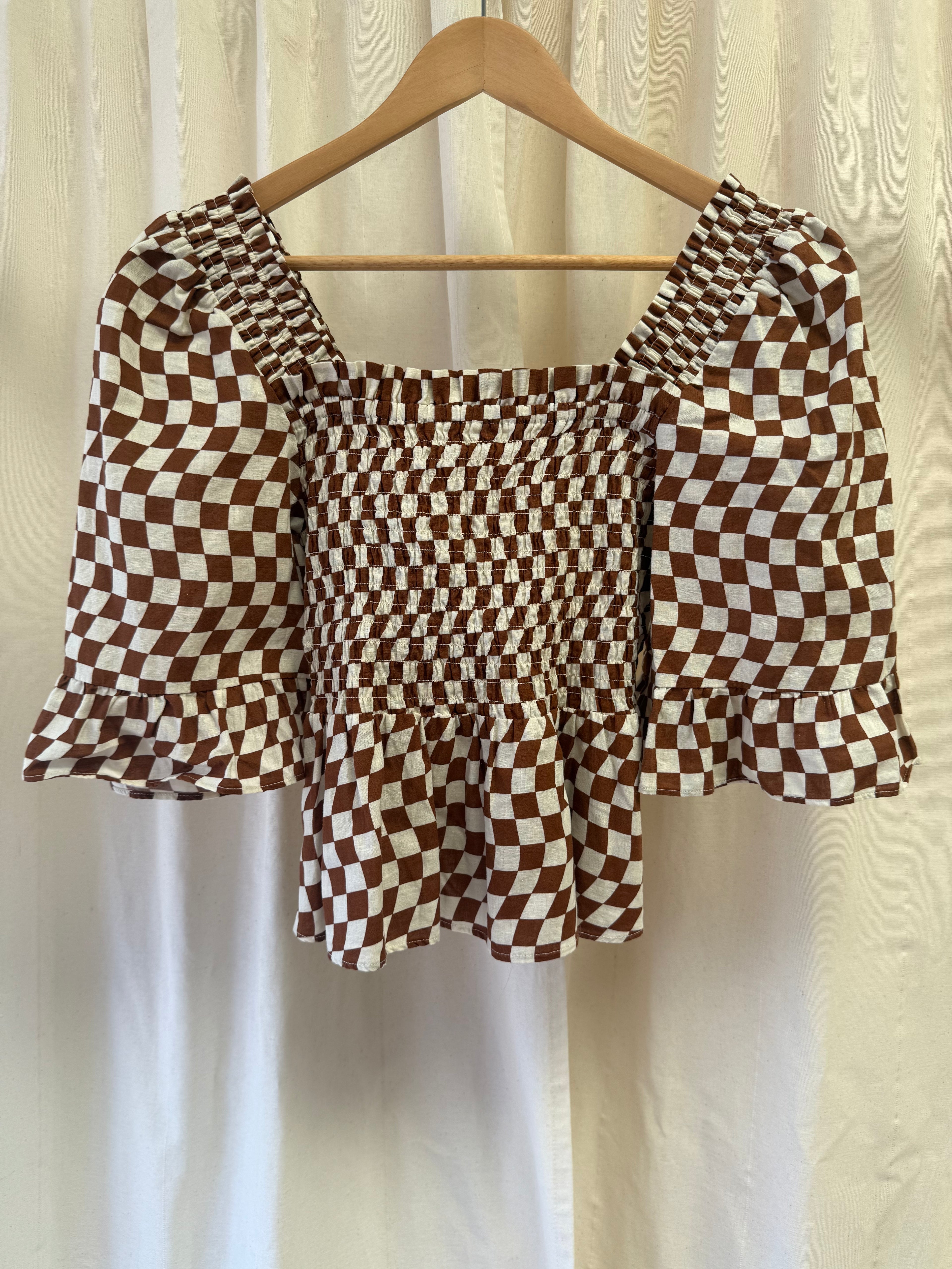 Kitri Peplum Top in Way Checkerboard Print