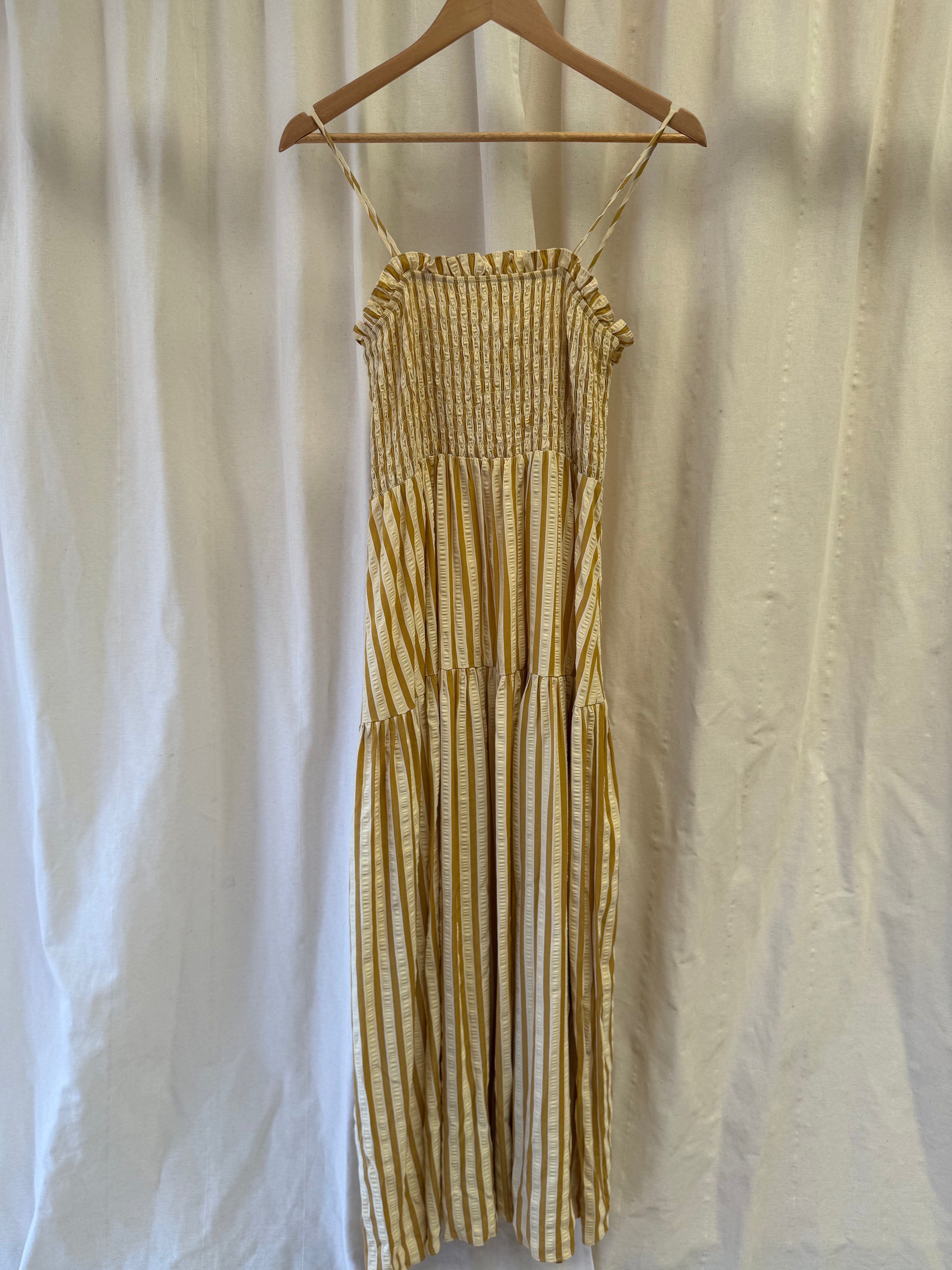 Glamorous Shirred Bust Cami Volume Maxi Smock Dress in Yellow Stripe