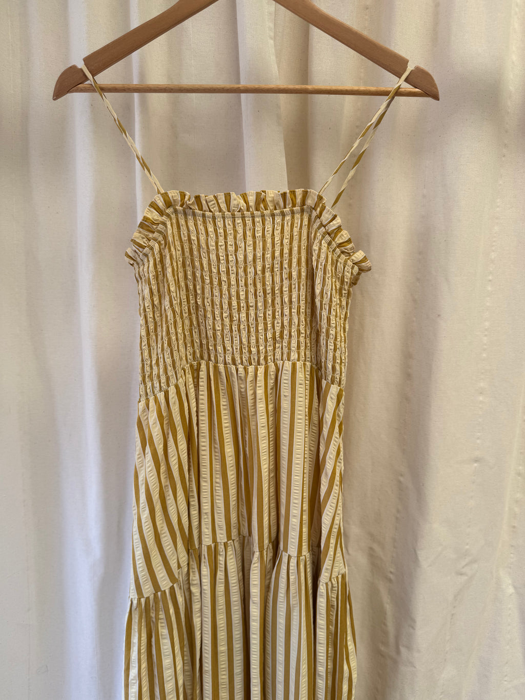 Glamorous Shirred Bust Cami Volume Maxi Smock Dress in Yellow Stripe