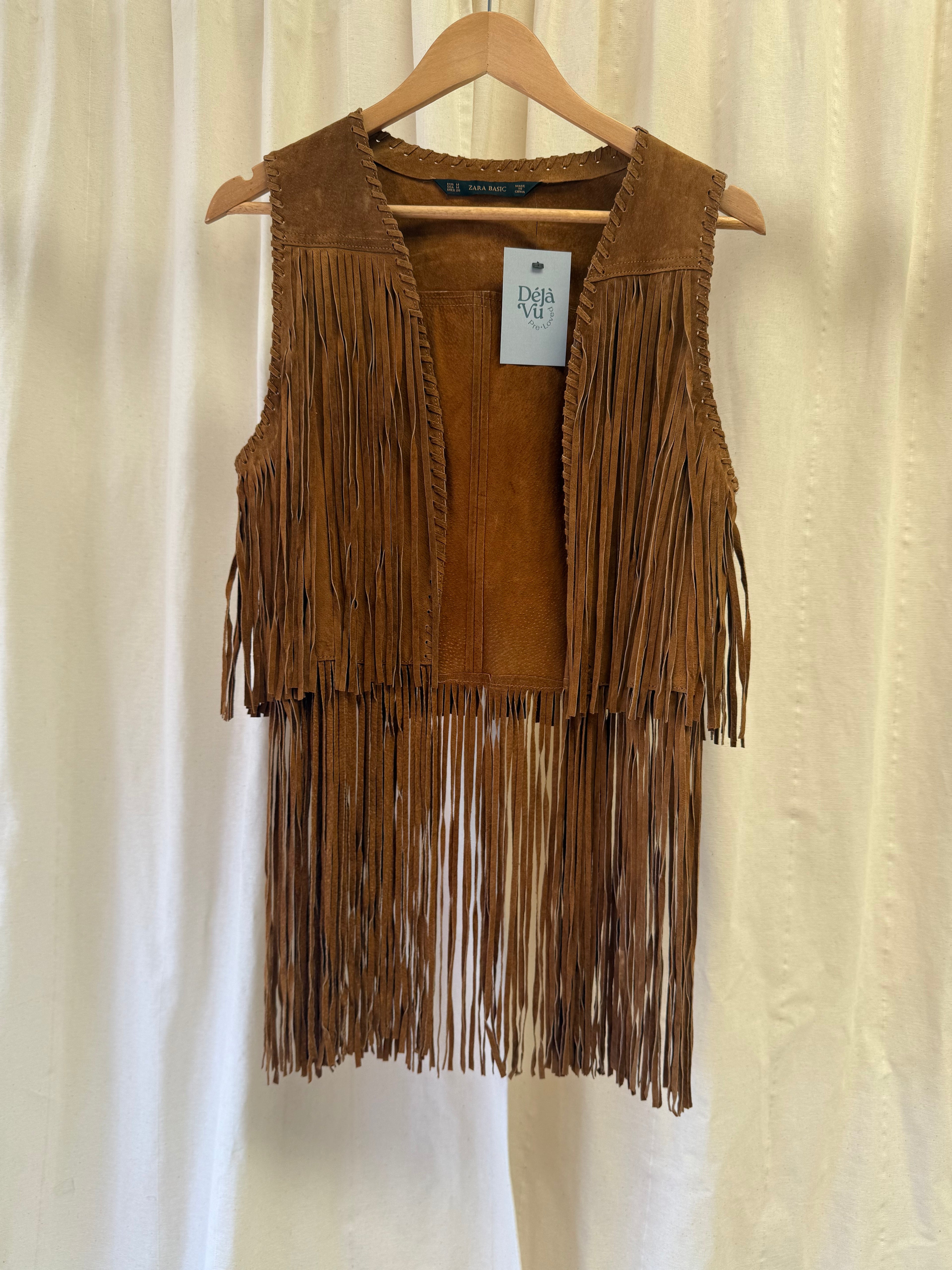 Zara Suede Fringed Waistcoat