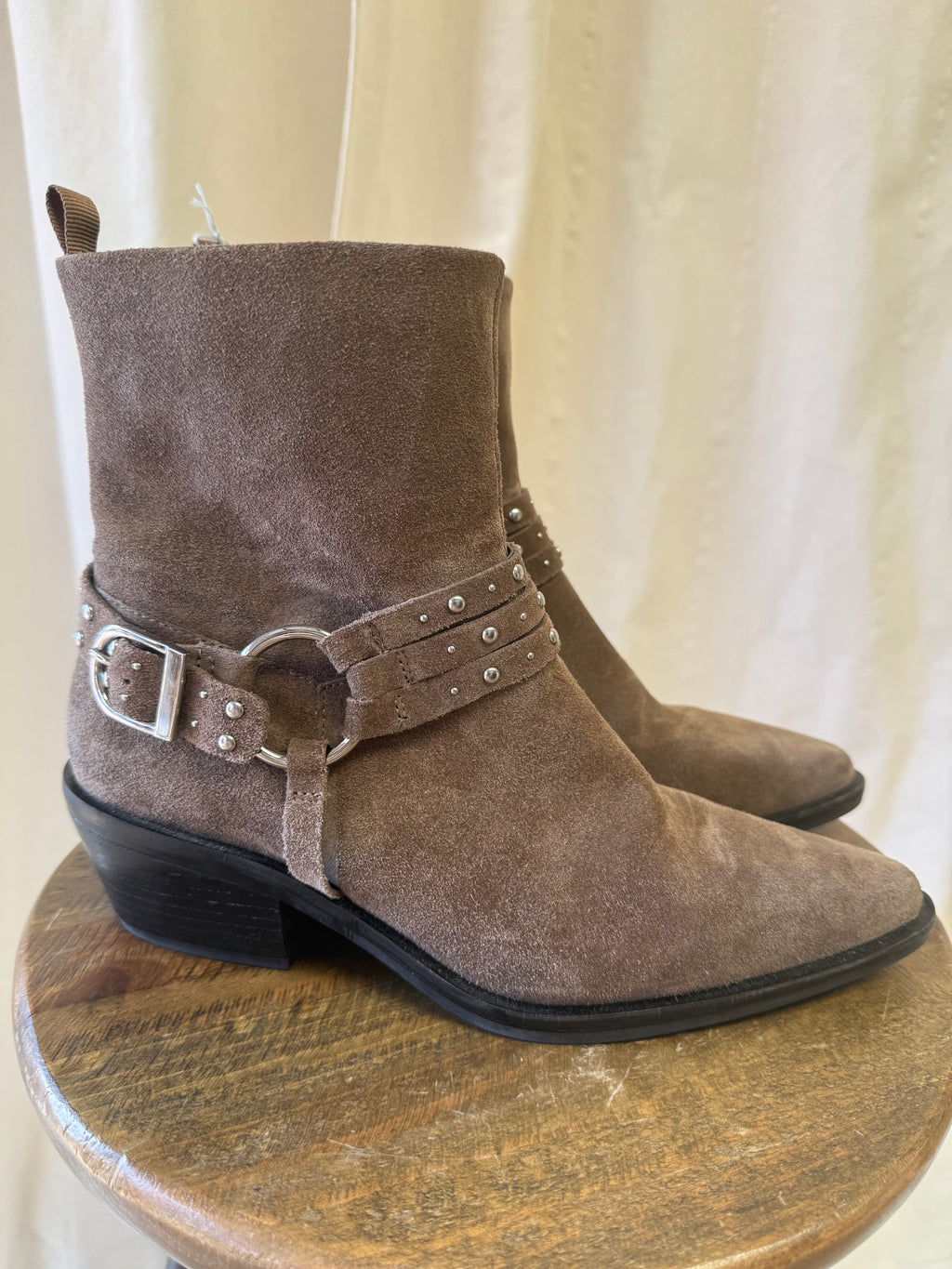 M&S Suede Studded Block Heel Ankle Boots