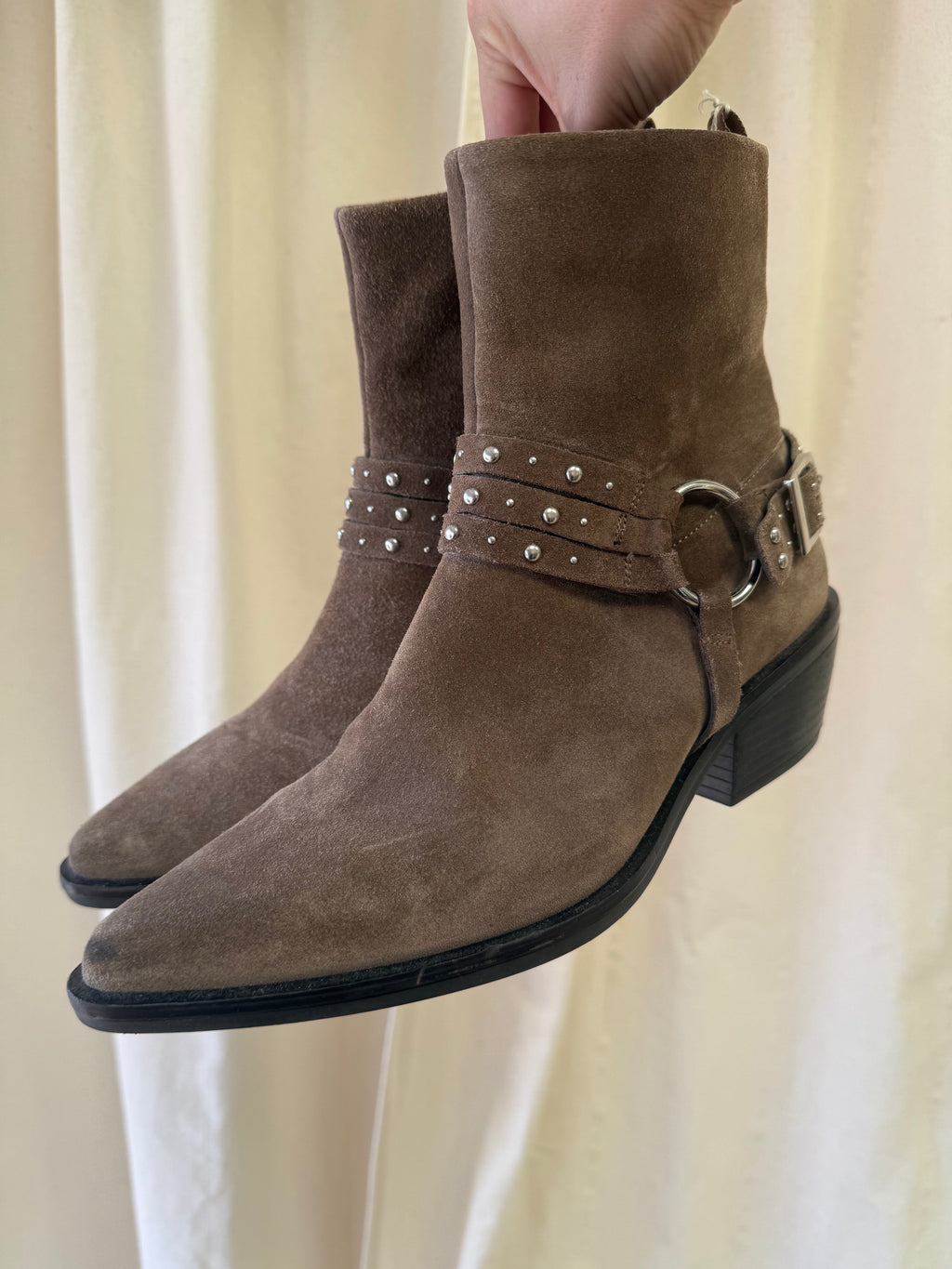 M&S Suede Studded Block Heel Ankle Boots