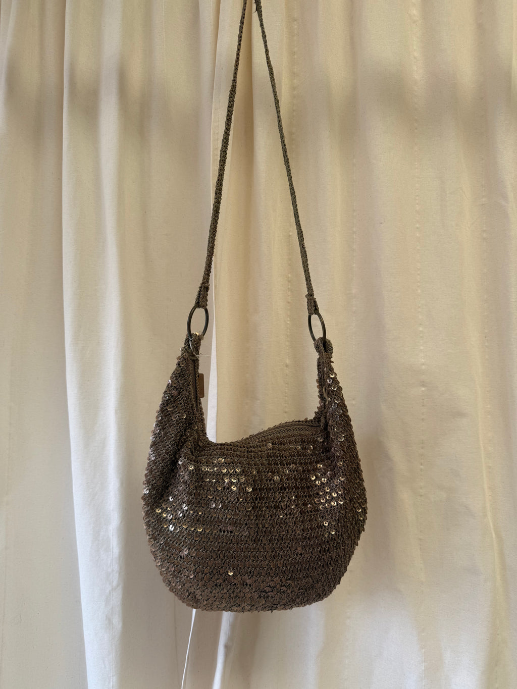 Sequin Shoulder Bag in Khaki