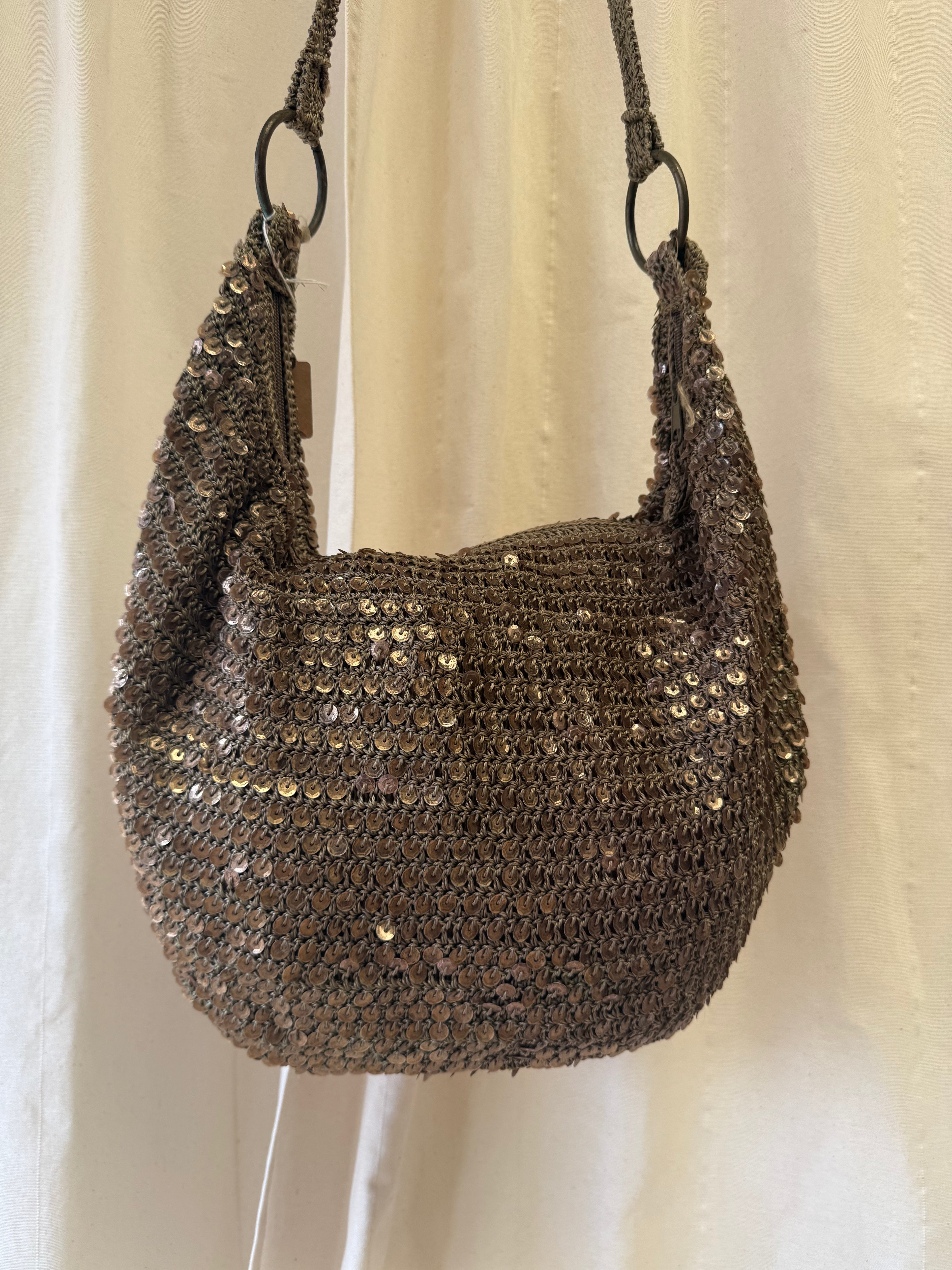 Sequin Shoulder Bag in Khaki