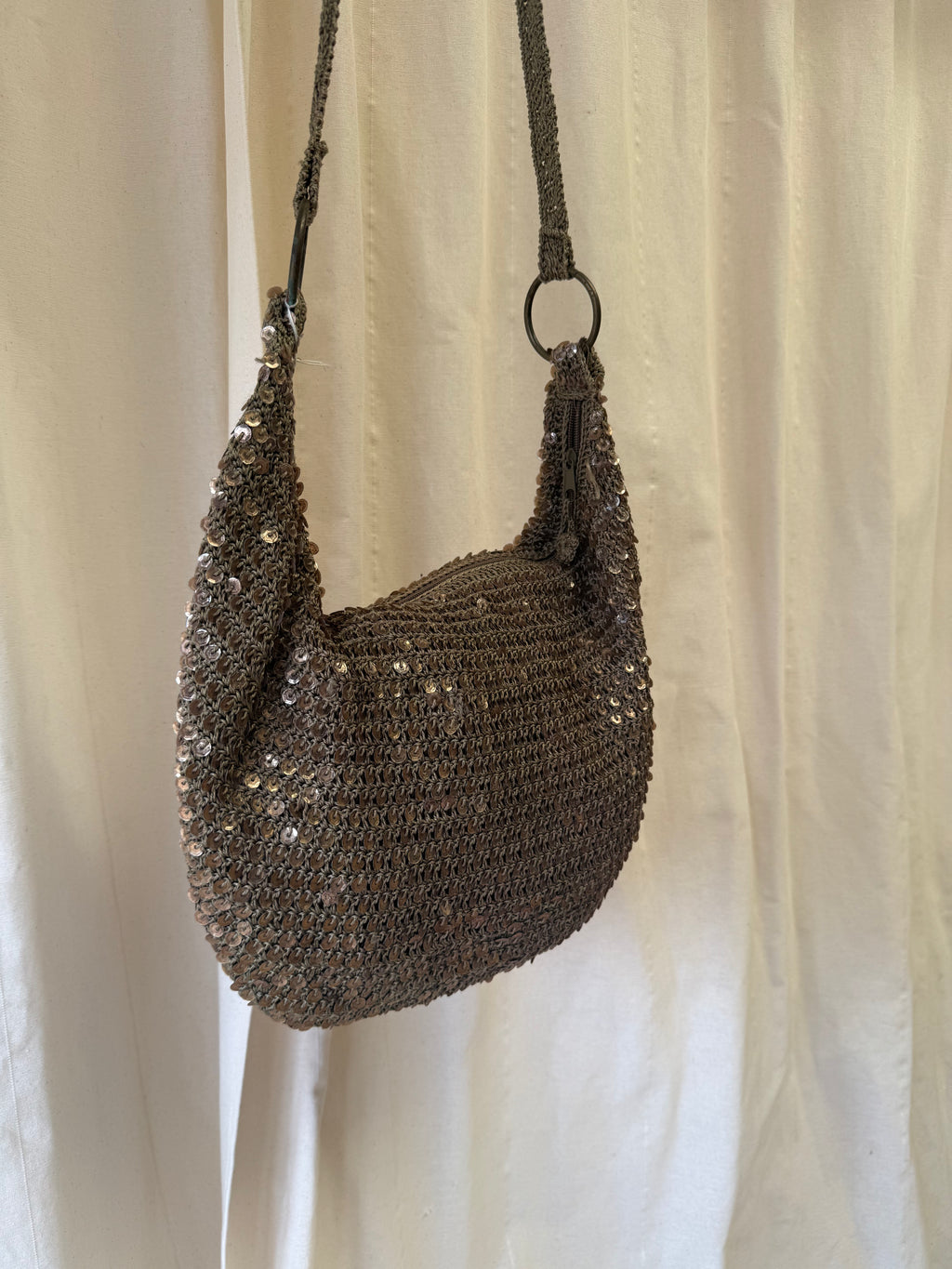 Sequin Shoulder Bag in Khaki