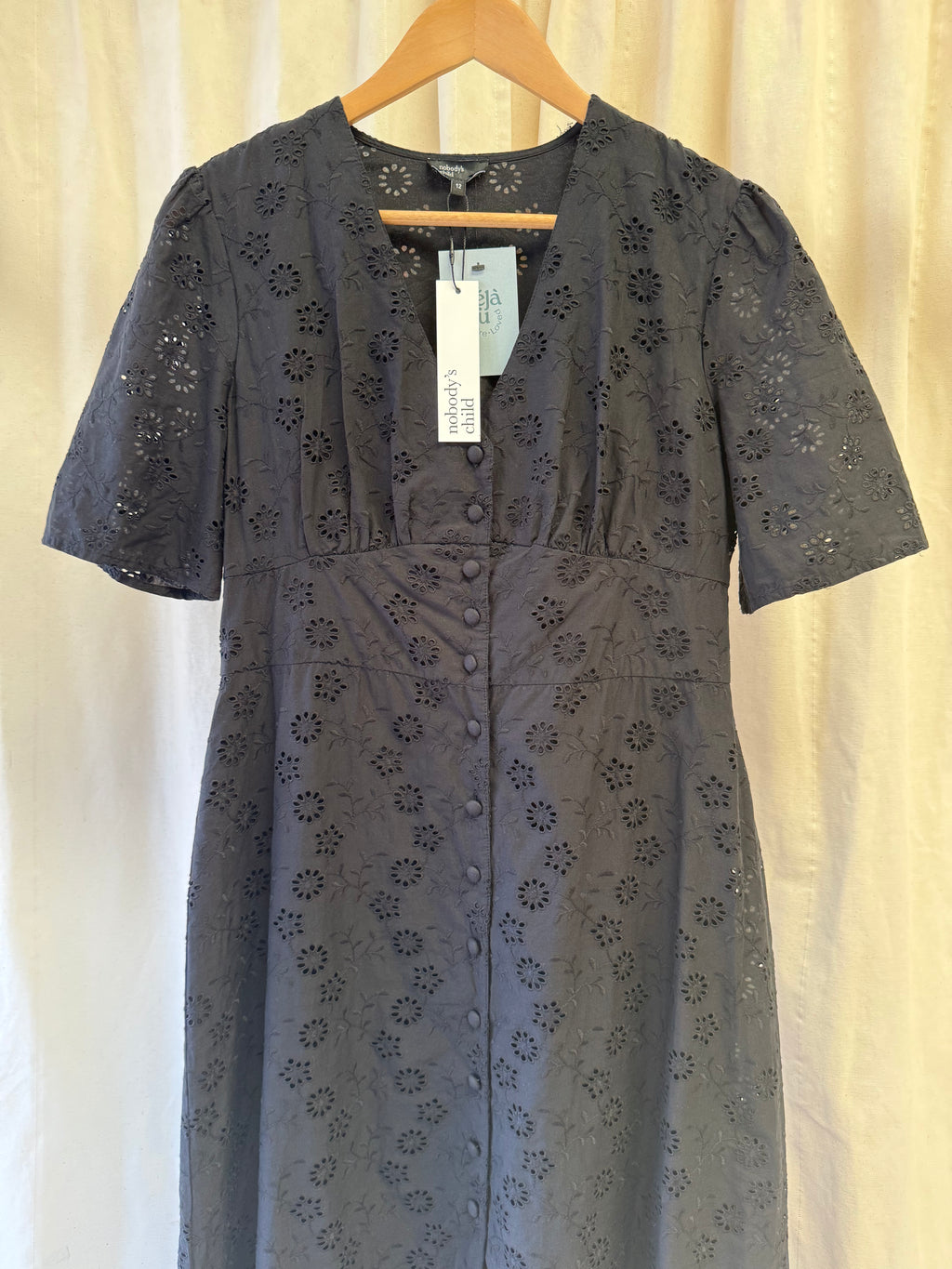 Nobody's Child Petite Alexa Broderie Anglaise Dress in Black, Size M