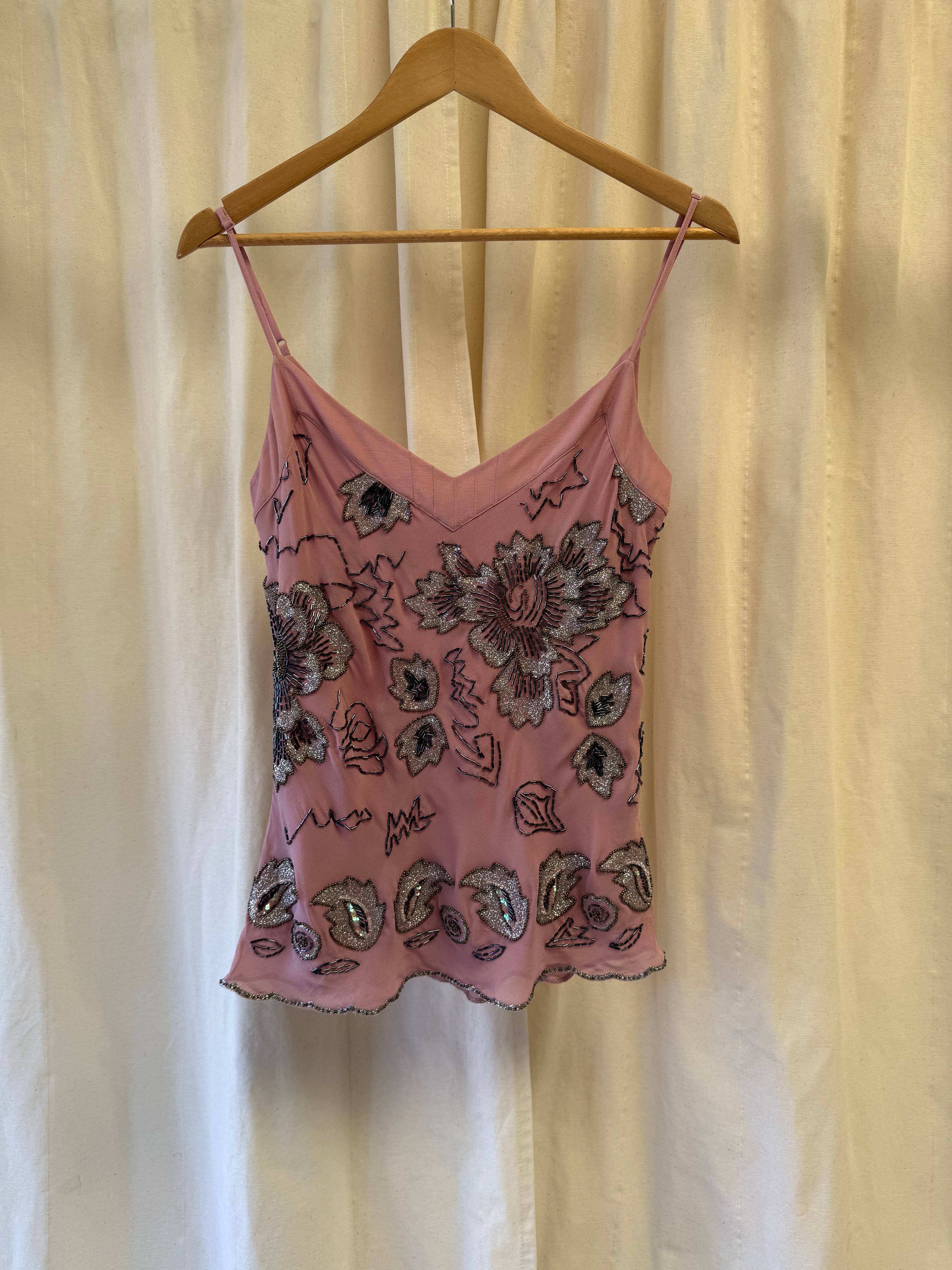 Whistles Dusty Pink Bugle-beaded Cami Top, Size M
