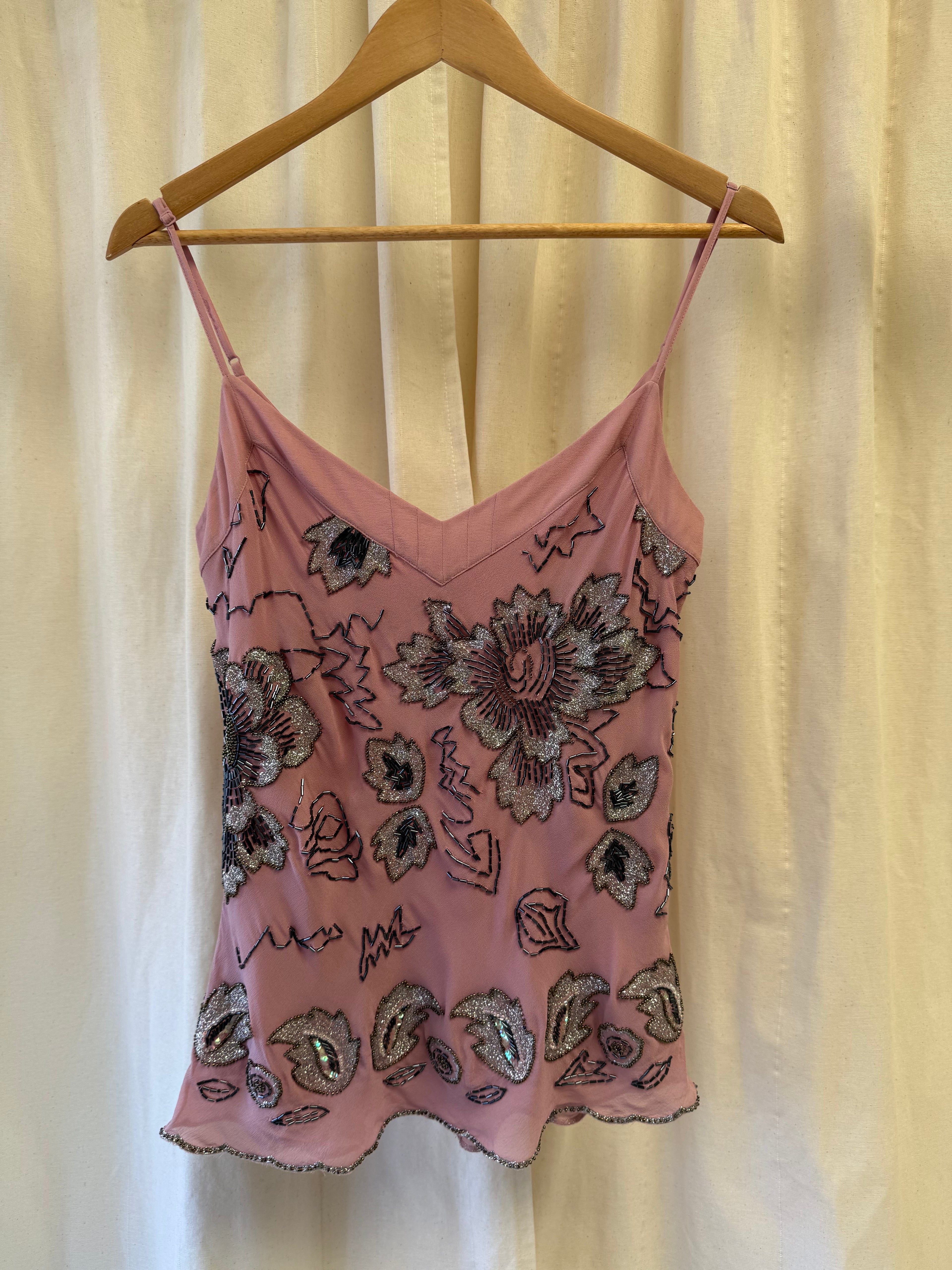 Whistles Dusty Pink Bugle-beaded Cami Top, Size M