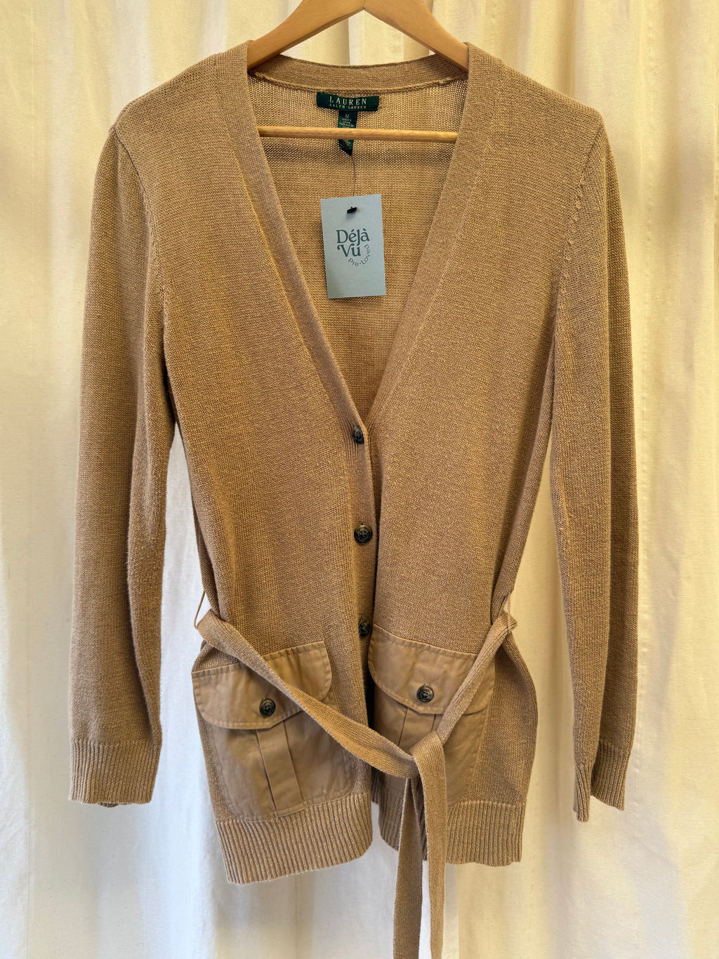 Lauren Ralph Lauren Camel coloured V-neck Cardigan, Size M