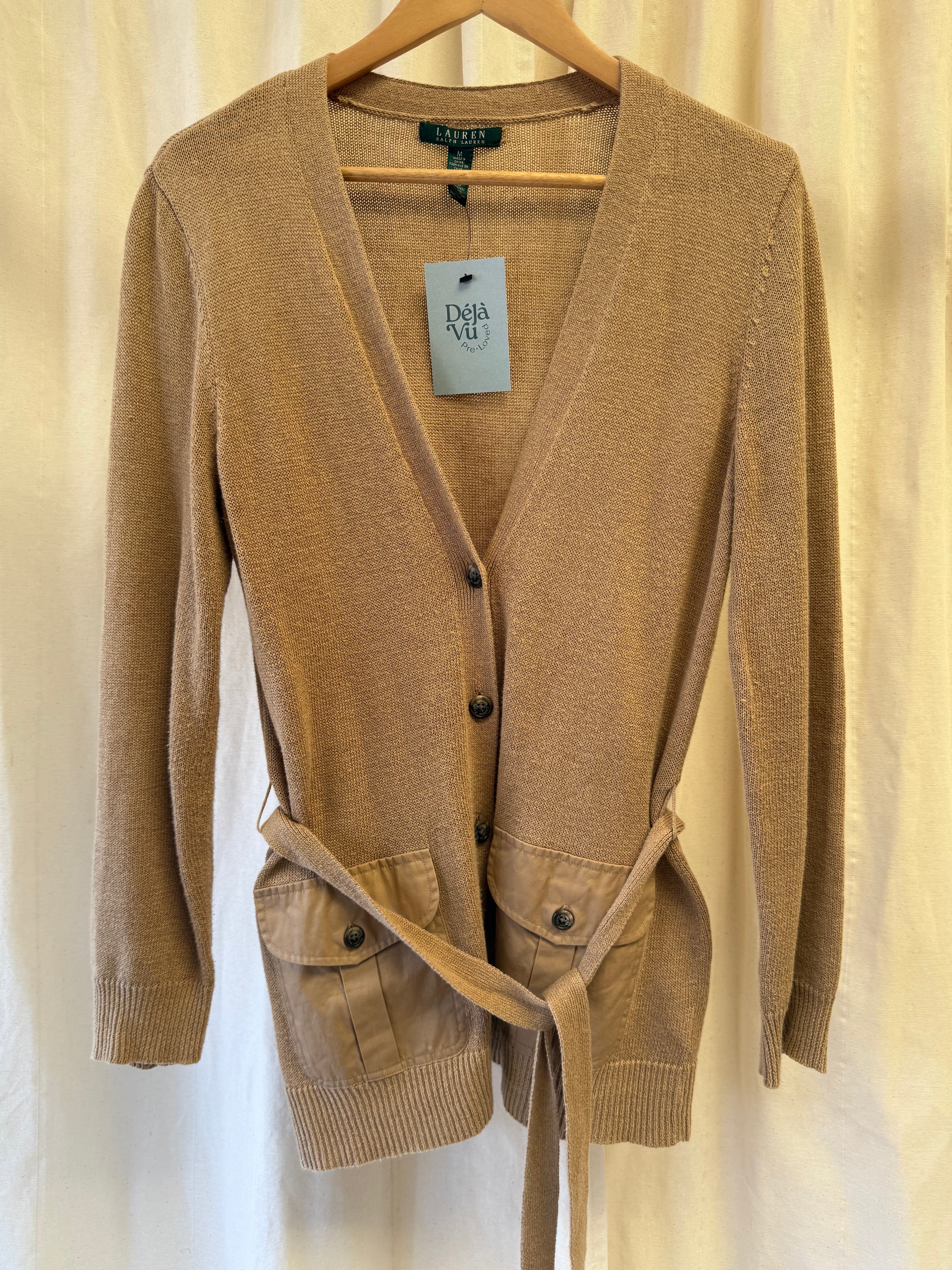 Lauren Ralph Lauren Camel coloured V-neck Cardigan, Size M