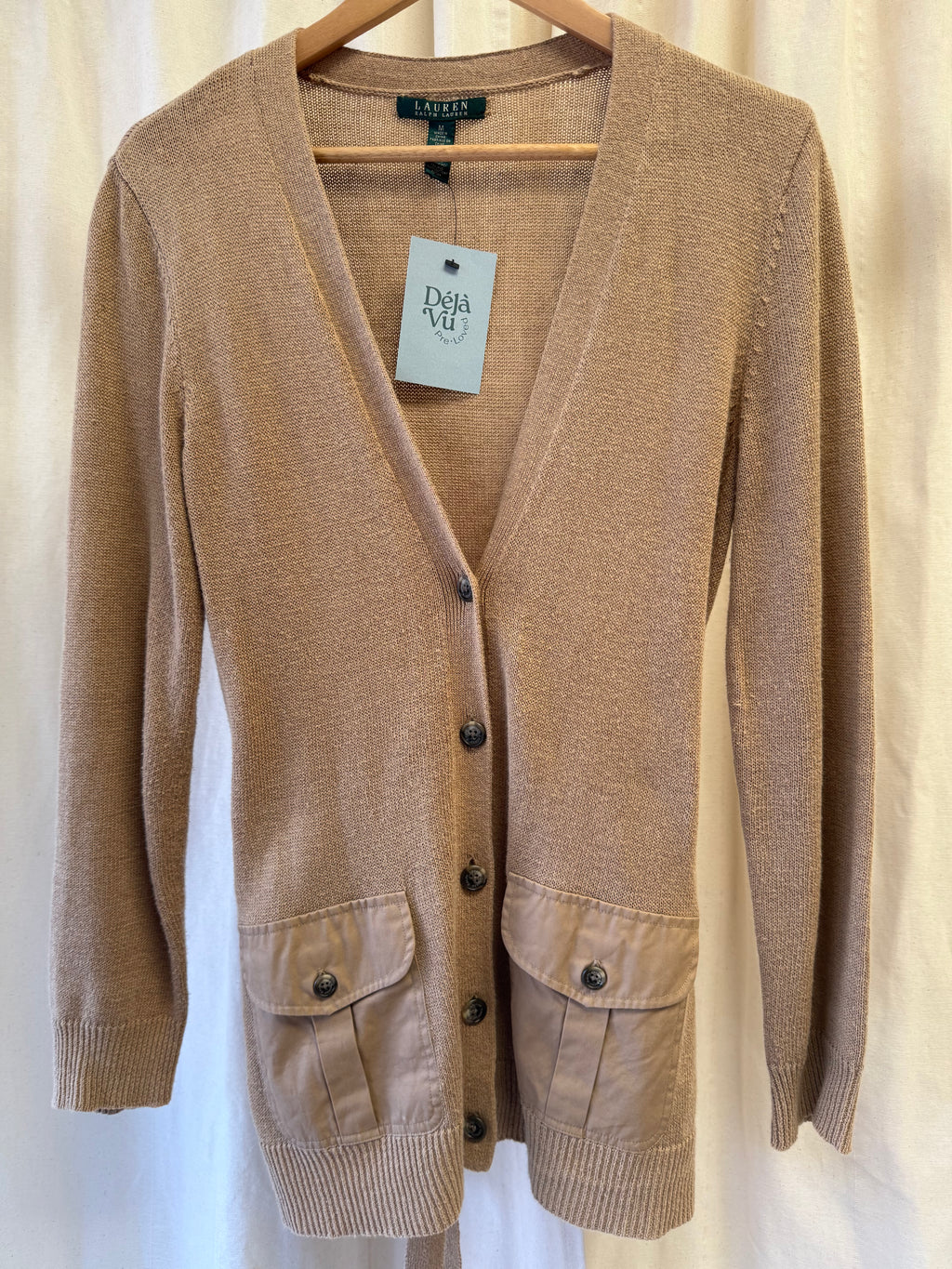 Lauren Ralph Lauren Camel coloured V-neck Cardigan, Size M