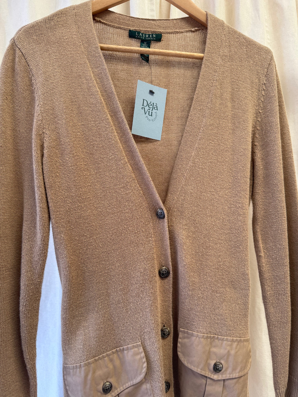 Lauren Ralph Lauren Camel coloured V-neck Cardigan, Size M