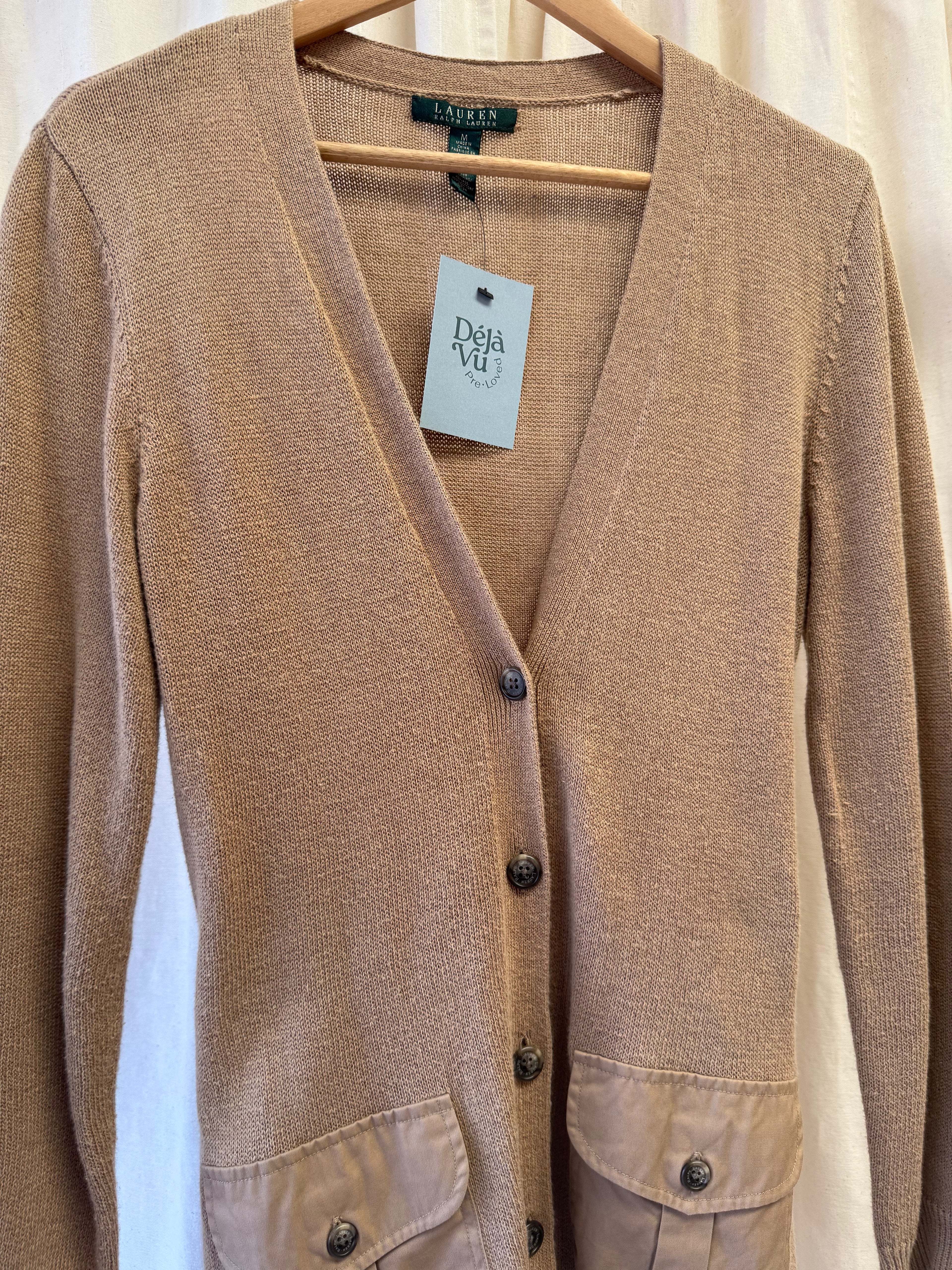 Lauren Ralph Lauren Camel coloured V-neck Cardigan, Size M