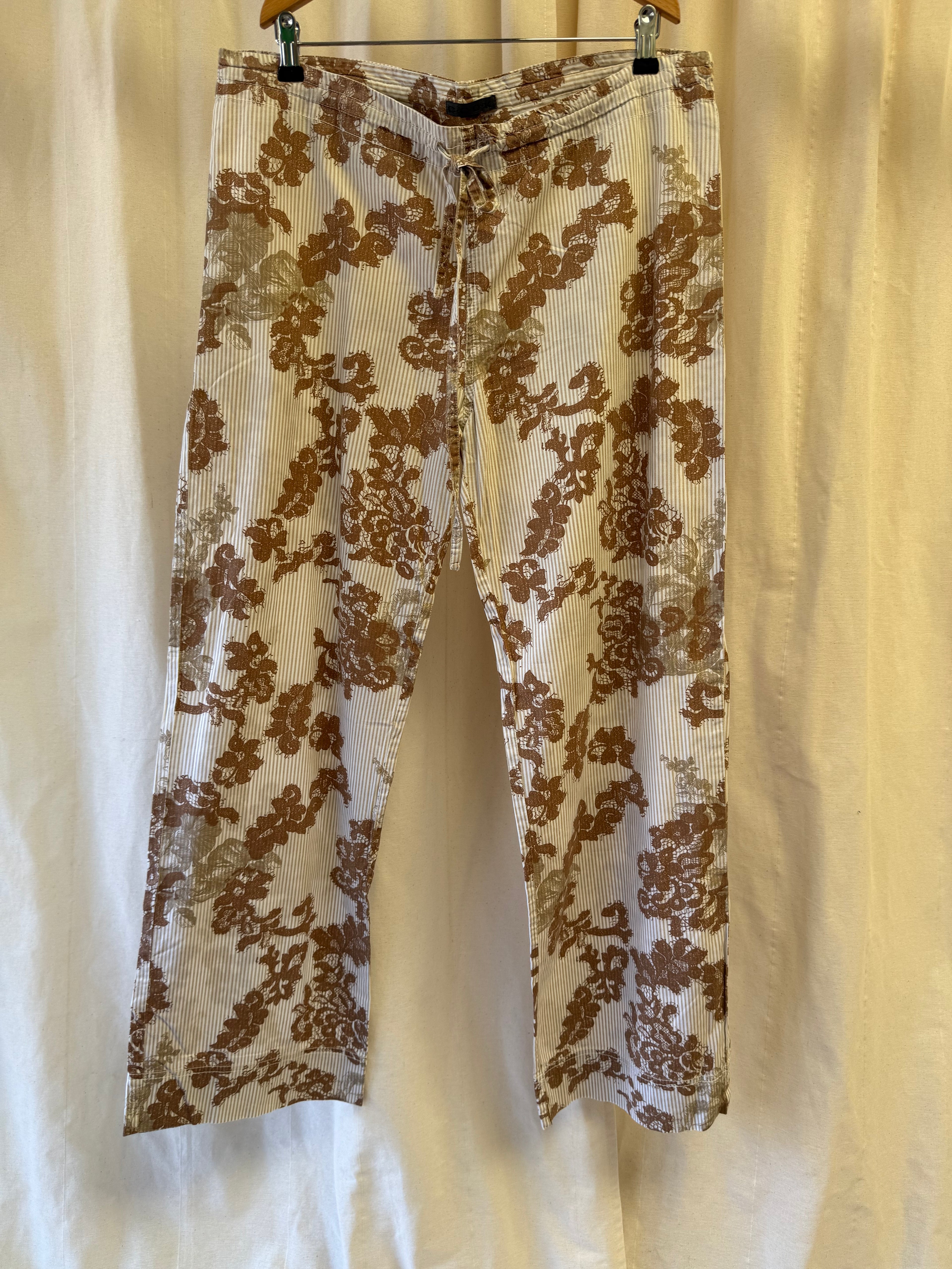 CCDK Cream and Brown Floral Print Waistcoat Style Top and Trousers Co ord, Size L