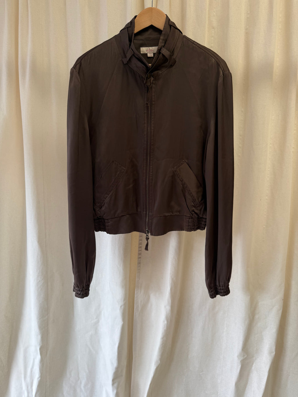 Whistles Bomber Jacket in Brown with Embroidered Back, Size M