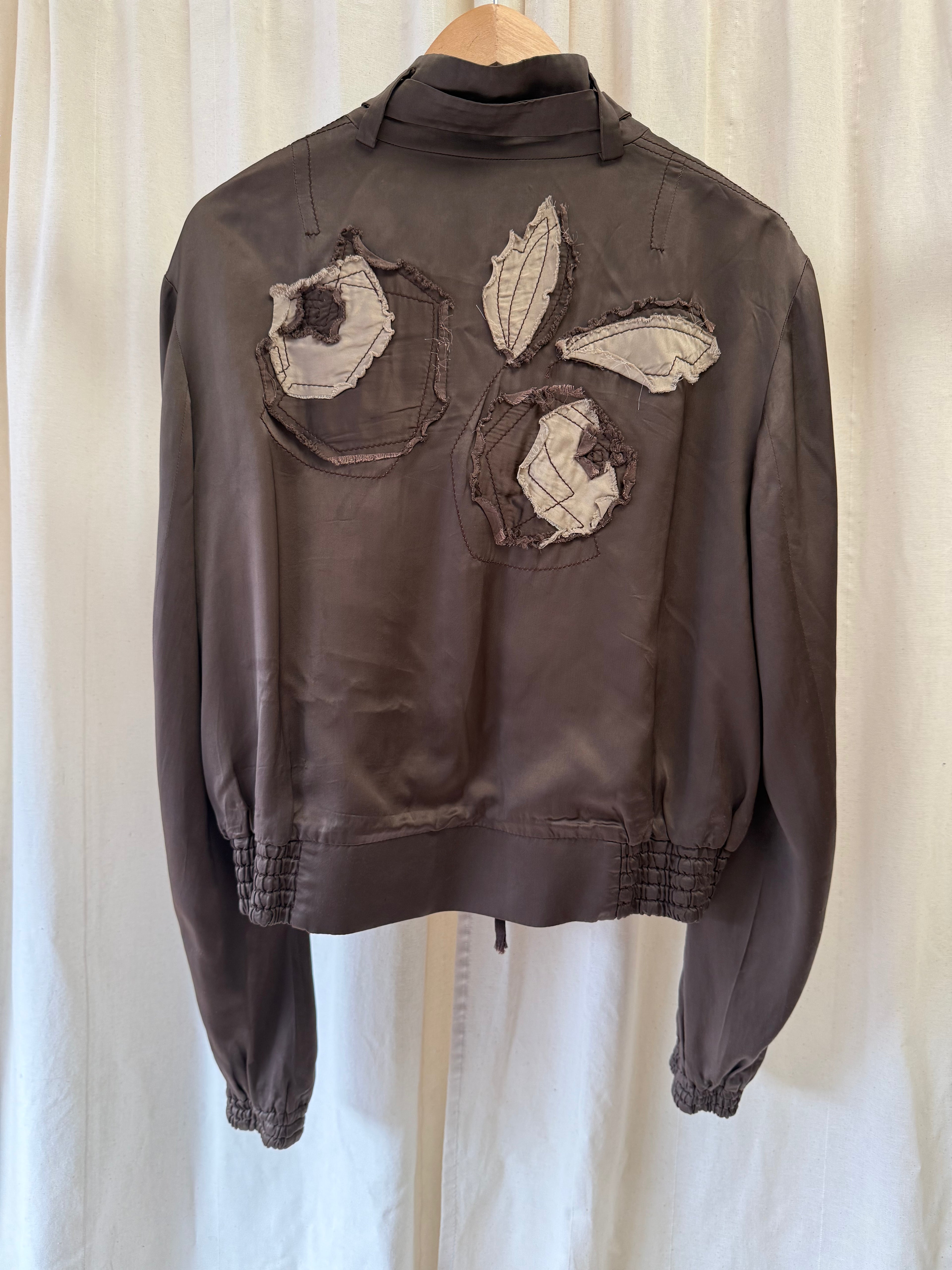 Whistles Bomber Jacket in Brown with Embroidered Back, Size M