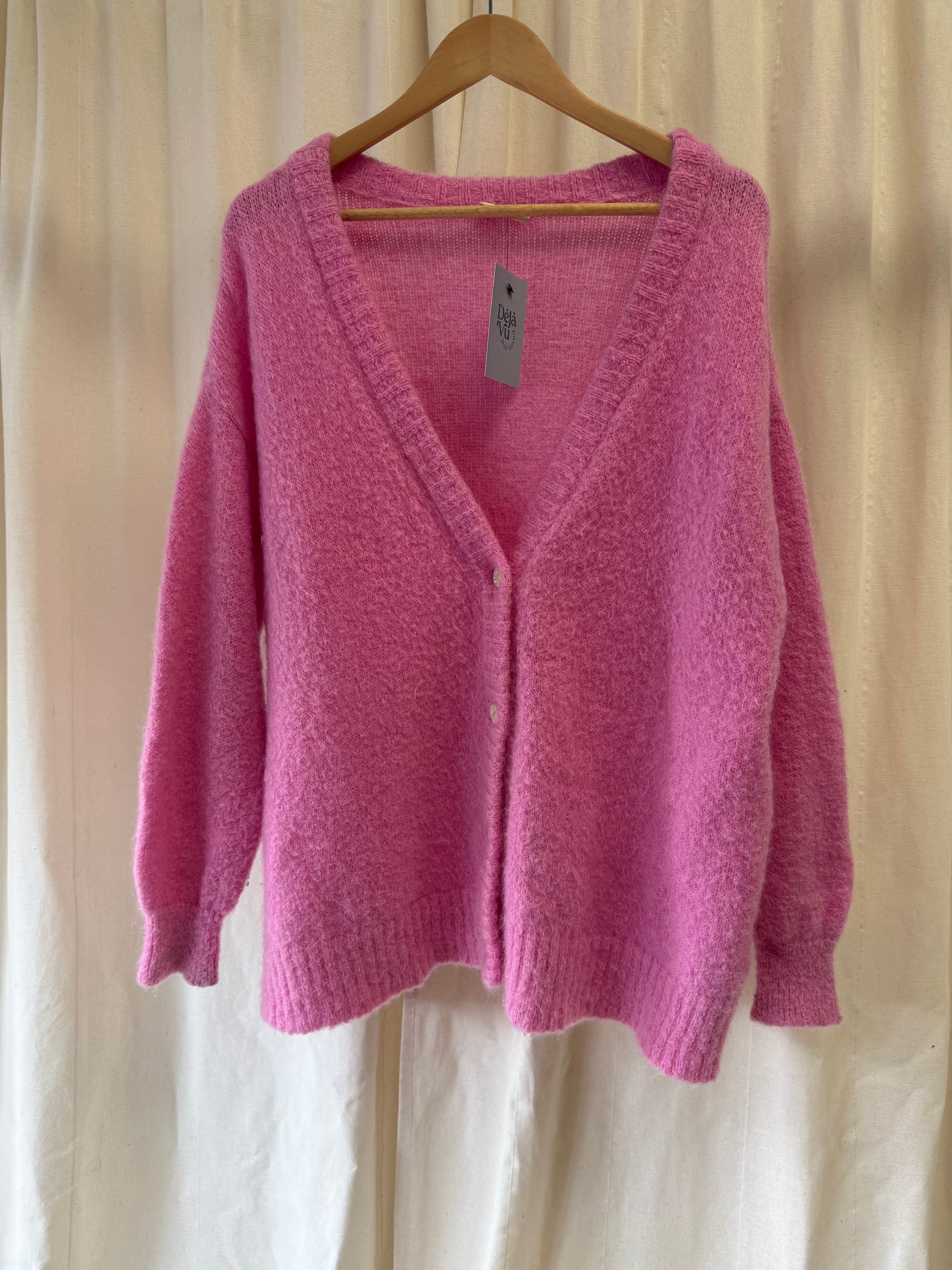 American Vintage V Neck Cardigan in Pink, Size M/L